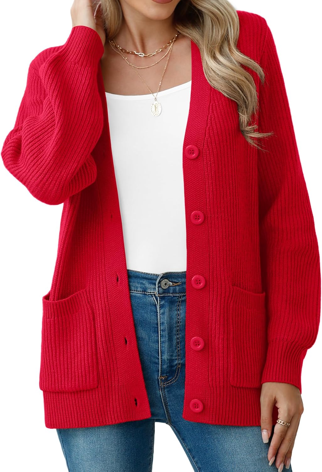 VIISHOW Women Chunky Knit Cardigan Sweater Long Sleeve V Neck Button up Cardigan with Pocket Sweater Coat for Fall and Winter