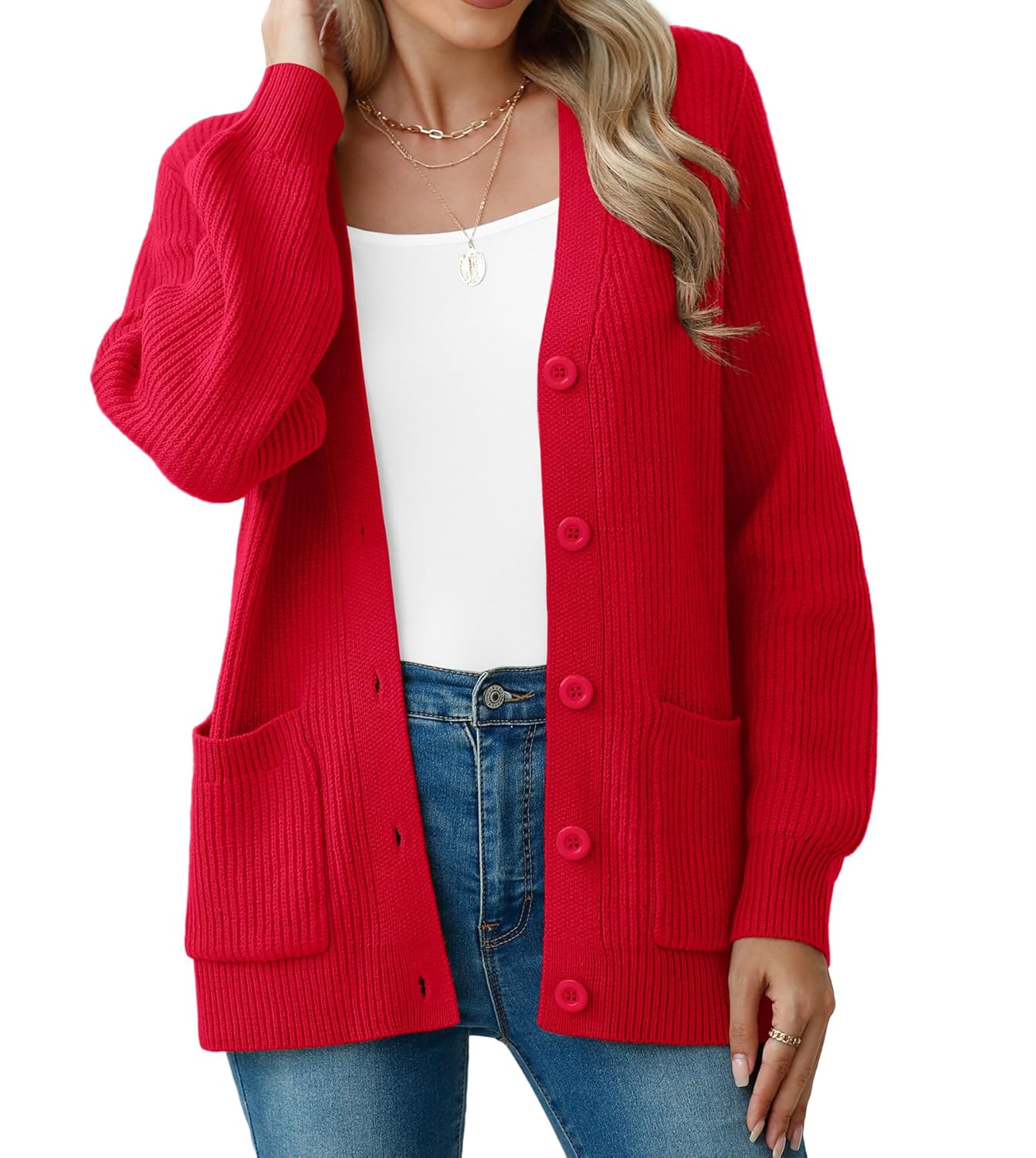 VIISHOW Women Chunky Knit Cardigan Sweater Long Sleeve V Neck Button up Cardigan with Pocket Sweater Coat for