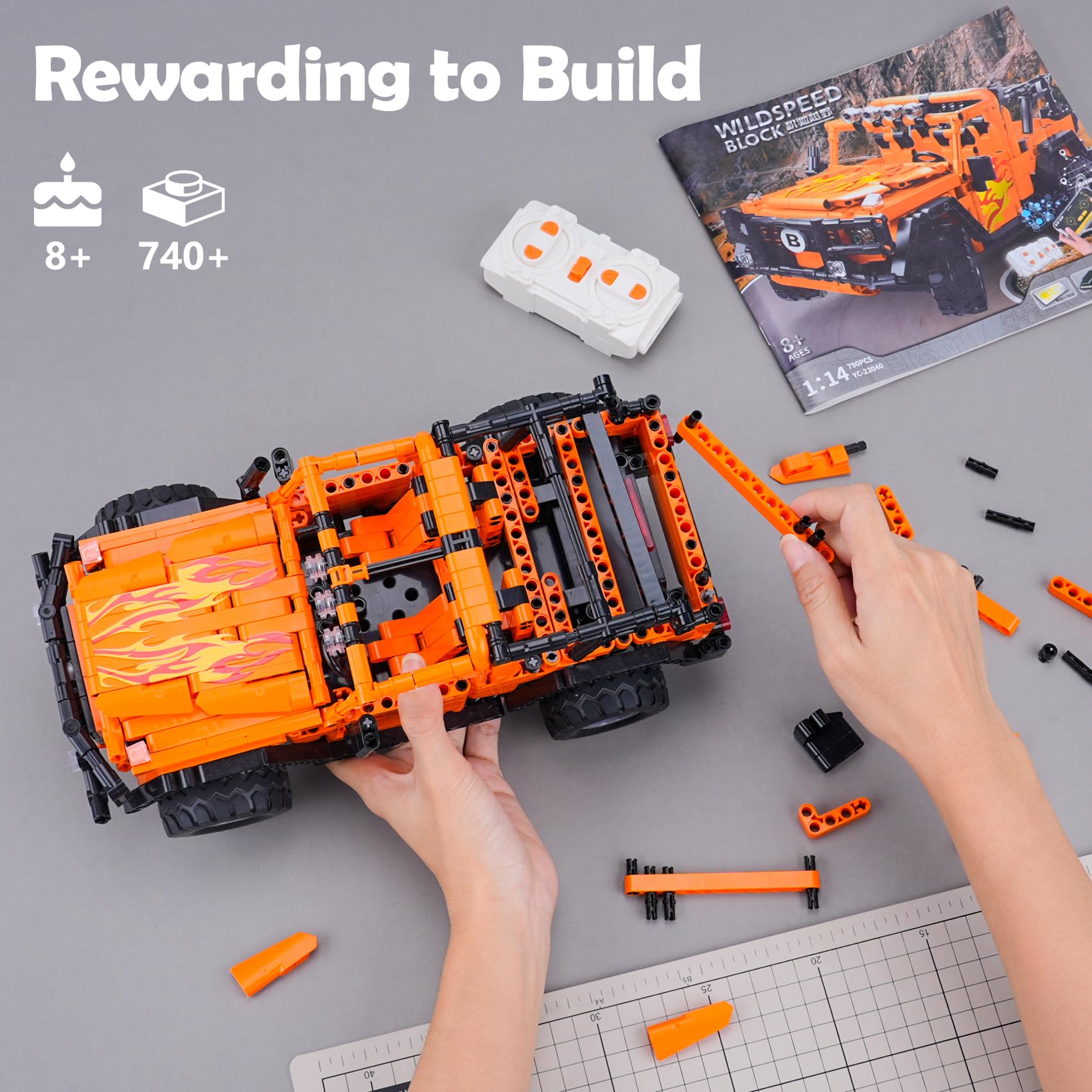 Juguetes de construcción STEM para niños y niños, juego de bloques de control remoto y aplicación, regalos de cumpleaños para edades de 8 a 12 años de edad, modelo naranja más grande (más de 3