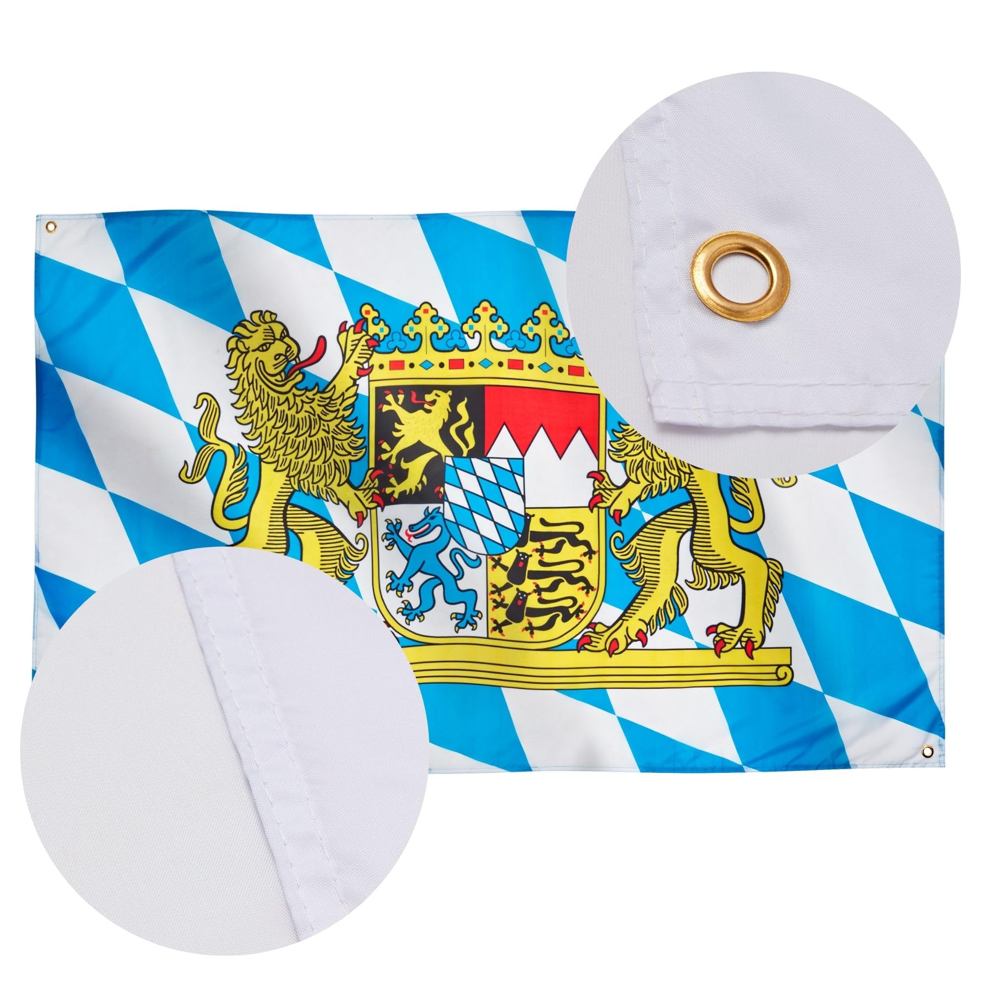 Runesol Bavaria Flag, 91x152cm, 3ft x 5ft, Oktoberfest Flag, Bavarian Flag, 4 Grommets, Eyelet in Every Corner, Munich - Image 4