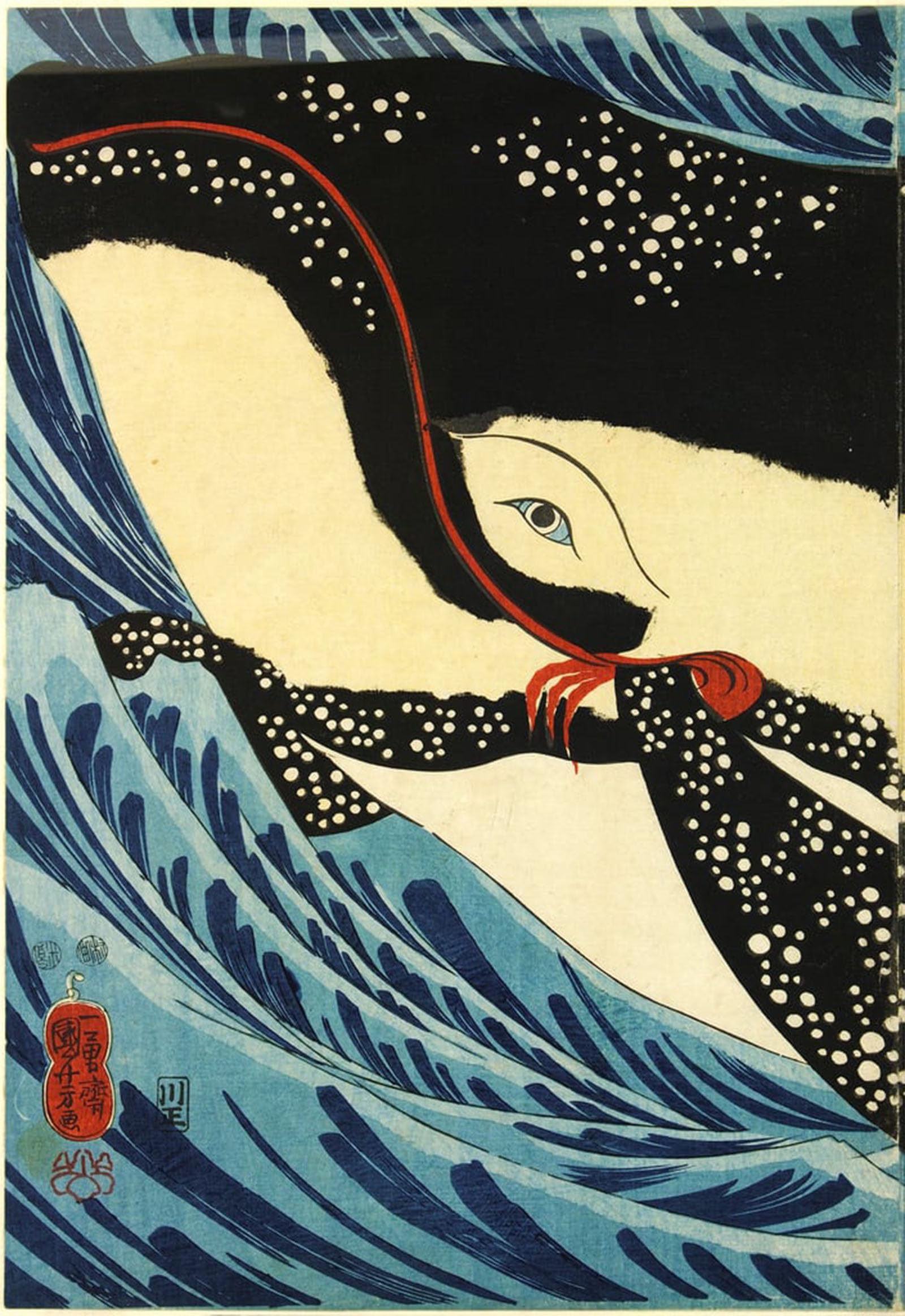 POSTERIIk Famous Modern Artwork Art Mural Depicting the Great Swordsman Miyamoto Musashi Attacking a Animal of Hizen Province by Utagawa Kuniyoshi Oil Paintings Pictures for Home Decor 60x90cm