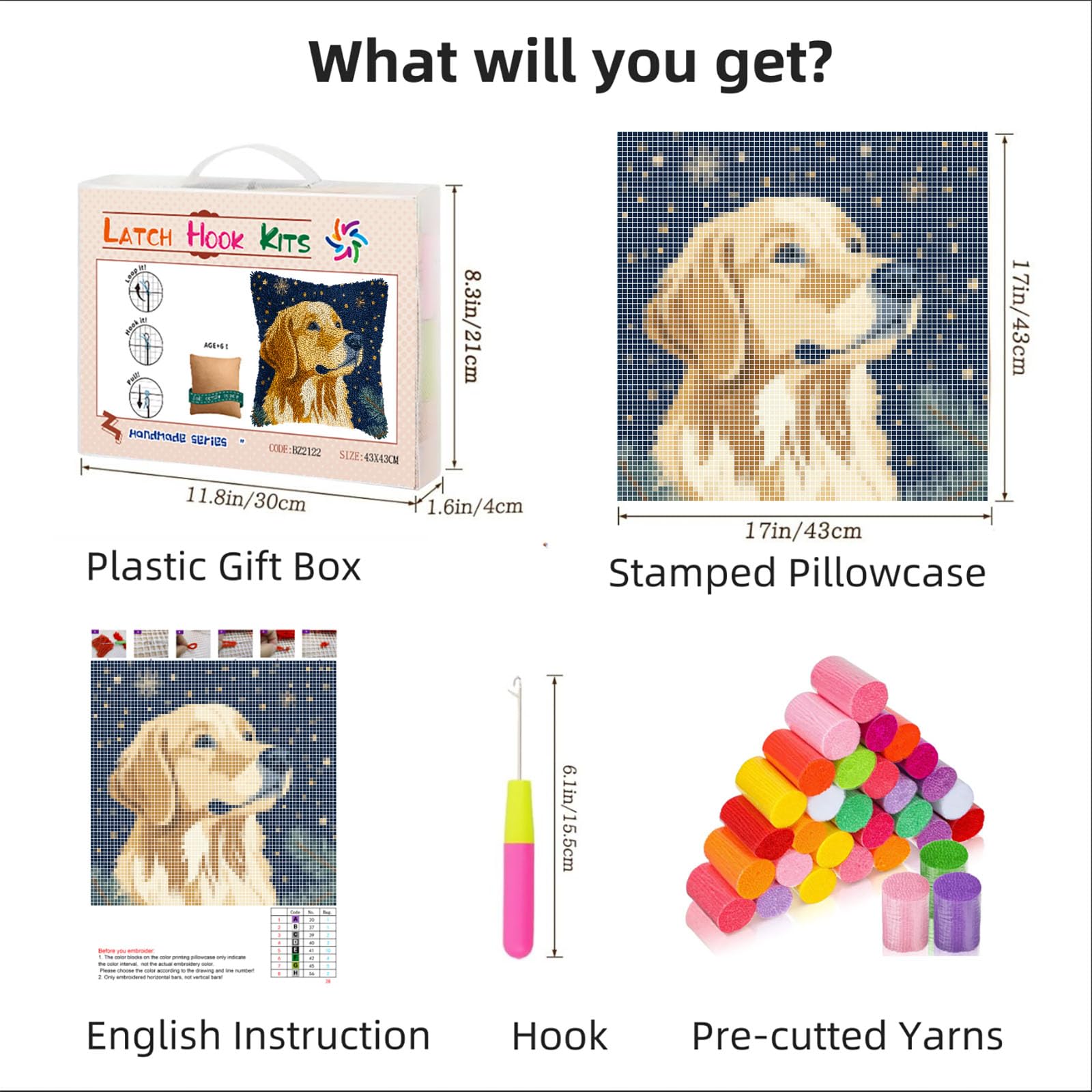 Latch Hook Pillow Kits for Adults Merry Christmas Golden Retriever Dog DIY Pillow Cover Printed Pillowcase Crochet Yarns Hooking Handmade Cushion for Home Sofa Decoration 17x17inch(3)