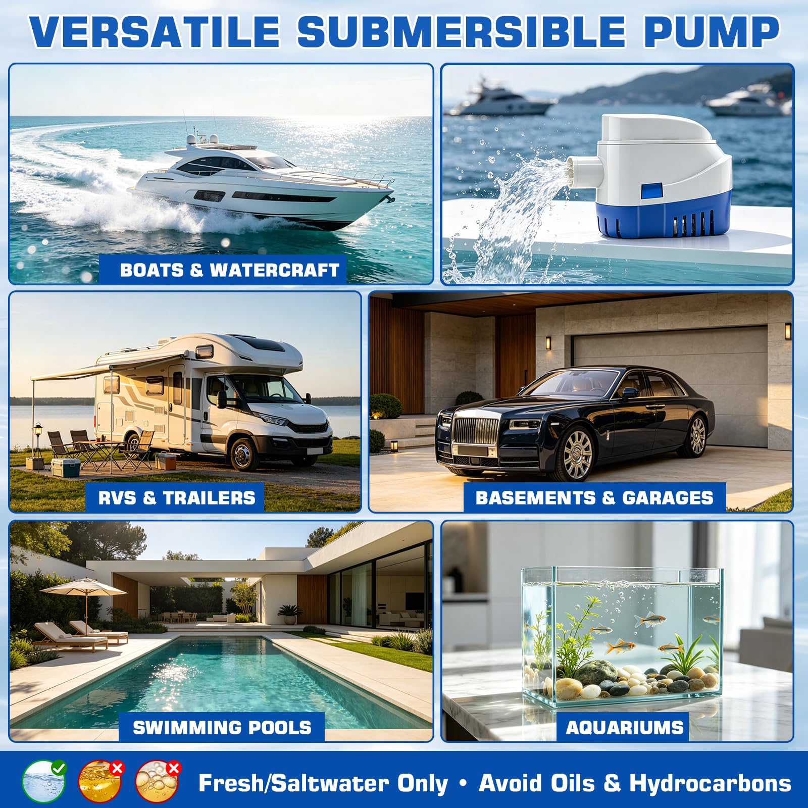 KAOLALI Automatische Bilgepumpe 12V 1100GPH Marine Bilgenpumpe Tauchpumpe 29mm Automatische Boots Lenzpumpe Elektrische Lenzpumpe Bilgenwasser Pumpe für Boote, Teiche, Pools