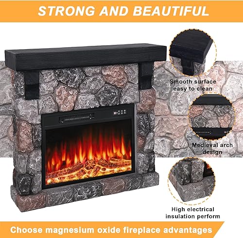 Miniatura 3 de BOSSIN Chimenea eléctrica de 36 pulgadas con repisa, inserto de chimenea eléctrica de 23 pulgadas, soporte de TV independiente con temporizador de