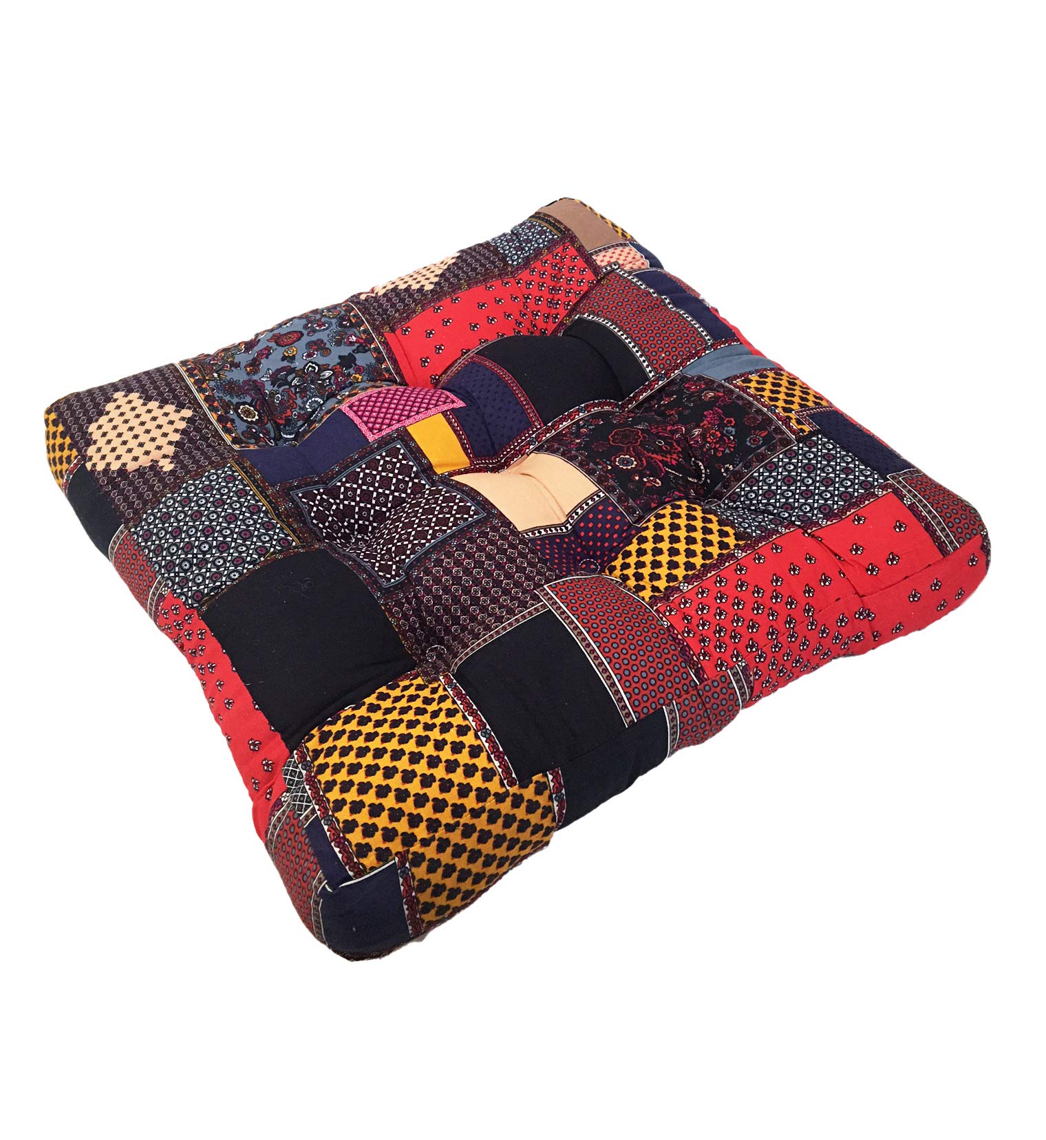 Amazon Co Jp スクエア型ビッククッション おしゃれインテリアに エスニックテイストクッション リゾートインテリア おしゃれ座布団 パッチワークレッド ホーム キッチン