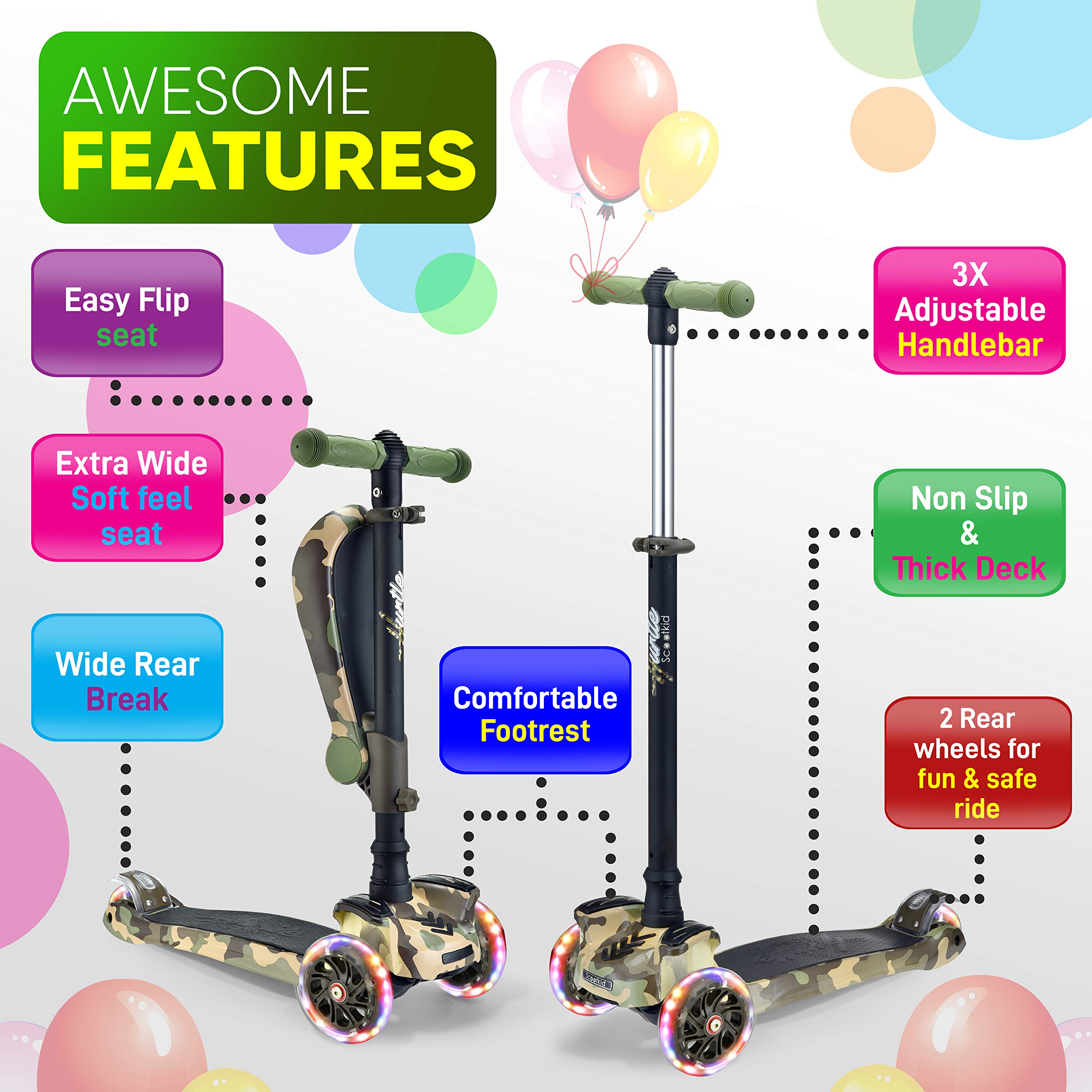 Hurtle 3-Wheeled Scooter for Kids, Camouflage