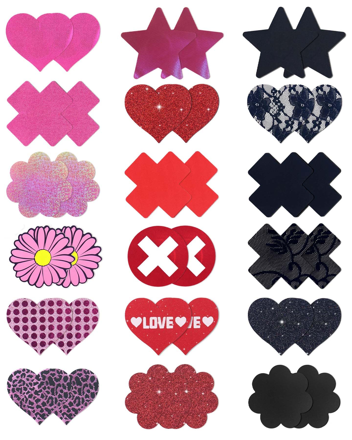Rave Nipple Pasties Lingerie Accessories for Women Bra Boob Stickers Multicolored Nipple Covers: Red/Pink/Black 18