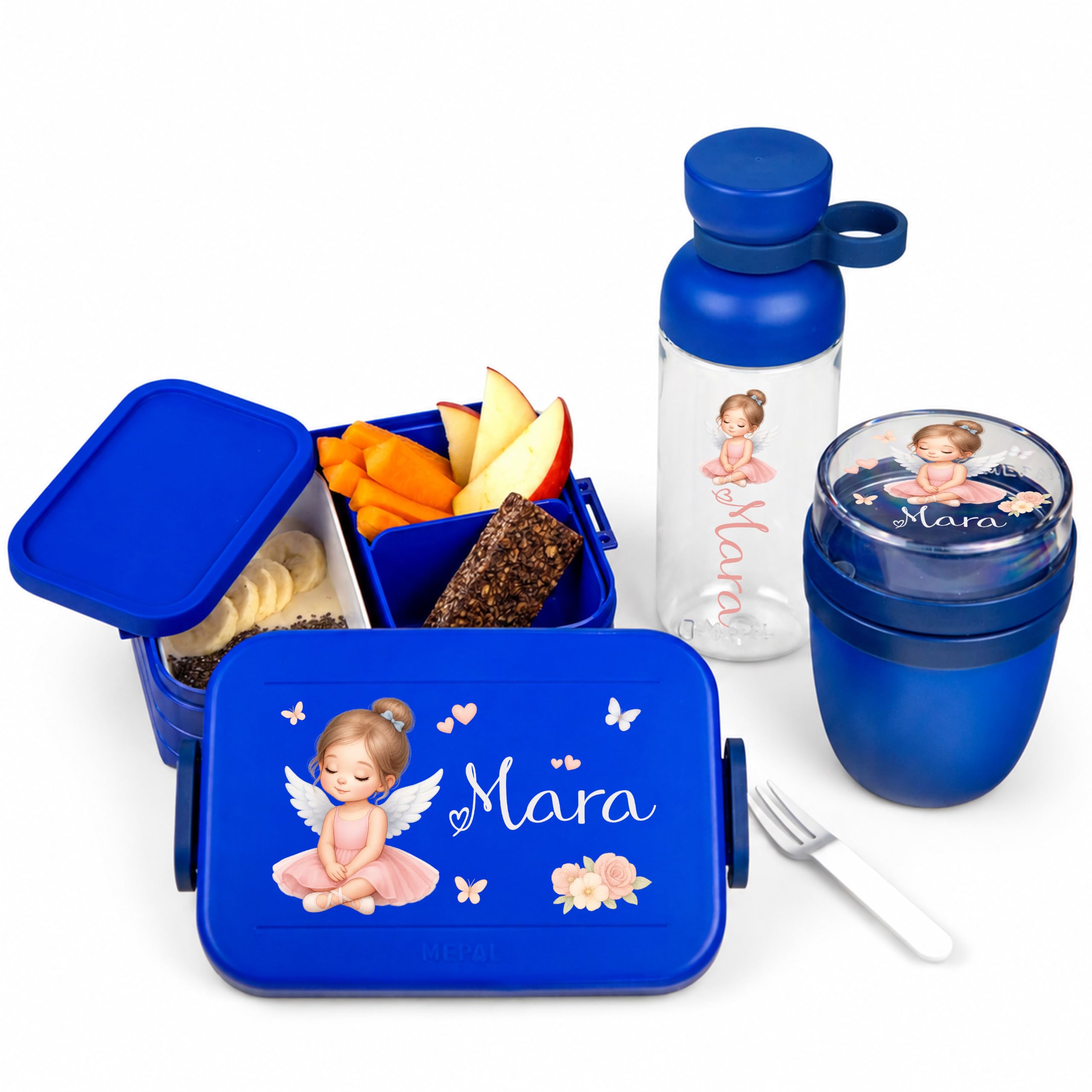 Mepal Personalisierte Brotdose Trinkflasche | Ballerina Tänzerin Mädchen | Geschenk Einschulung Mädchen Junge Kitastart Schule Schulanfang Lunchbox Flasche Bento Box Vesperdose Kindergarten Schulkind