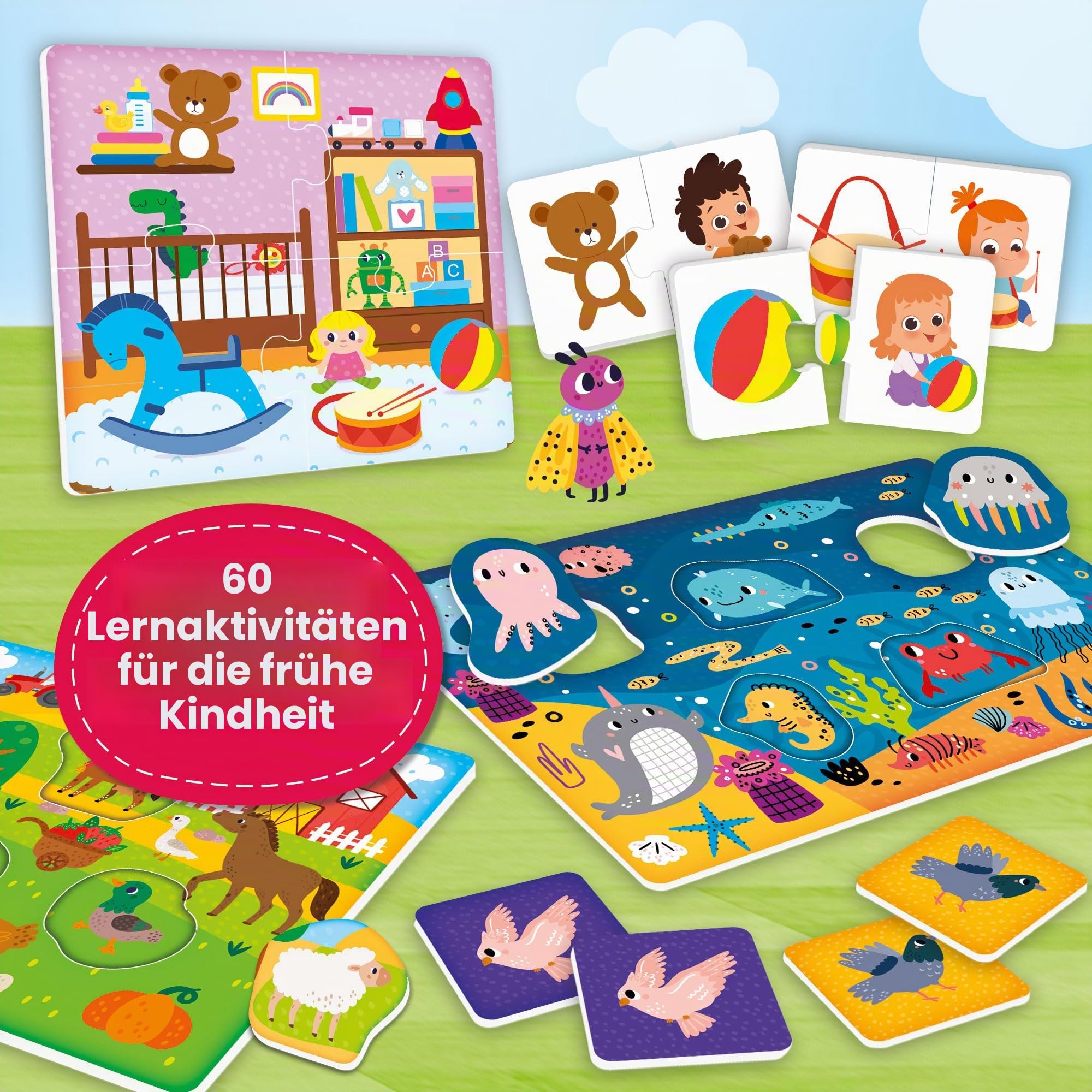 Lisciani – Carotina Baby – Pack mit 60 Spielen – Lernaktivitäten für Kinder ab 2 Jahren – Bingo, Puzzle, Logikverbände, Memo, Zeichensets – Lernpuzzle – Lernen und Spaß
