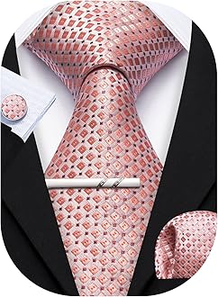 YOHOWA Men Plaid/Striped Ties Set Silk Business Wedding Formal Fashion Necktie and Pocket Square Cufflinks Set