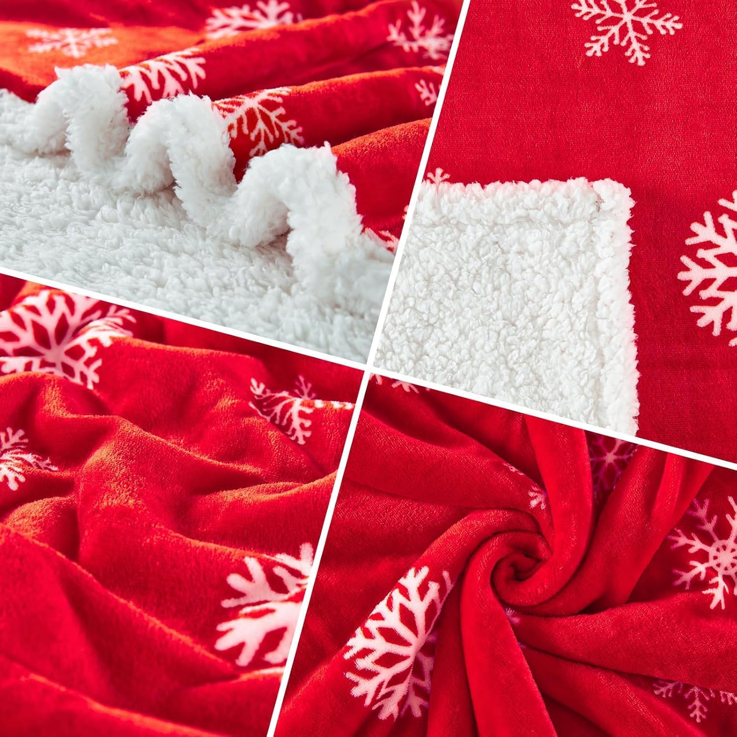 Touchat Red Sherpa Christmas Throw Blanket, Fuzzy Fluffy Soft Cozy Blanket, Fleece Flannel Plush Microfiber Blanket for Couch Bed Sofa (50" X 60",Red Snowflake) - Image 5