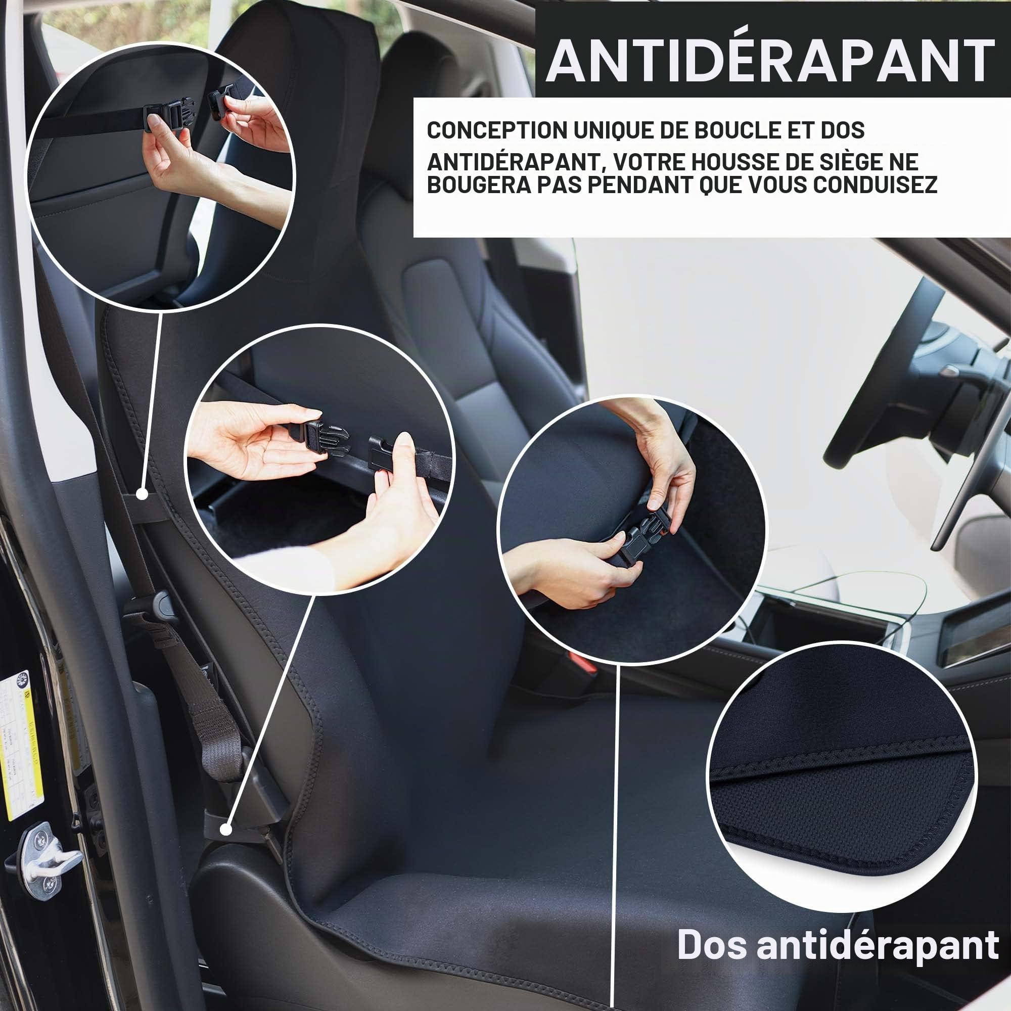 1PC Améliorée Élargi Housse siege voiture impermeable pour Tesla Model Y/Model 3, neoprene Housse voiture avant pour Tesla Model S/Model X, avec 3 sangles à boucles et pochette de rangement (Noir)