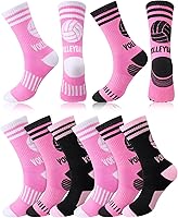Velmitten 6 Pairs Women's Volleyball Crew Socks - Moisture-Wicking Cotton Athletic Socks for Softball, Tennis, Team Gifts