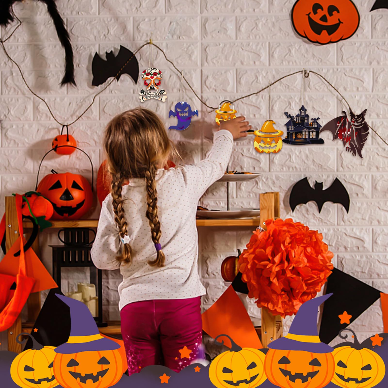 Lot De 24 Décorations D'Halloween Pour Enfants - En Bois - Avec Cordons Et Crayon De Couleur - Pendentif En Bois Pour Enfants à Peindre - Pour Halloween, Bricolage, Artisanat, Fête