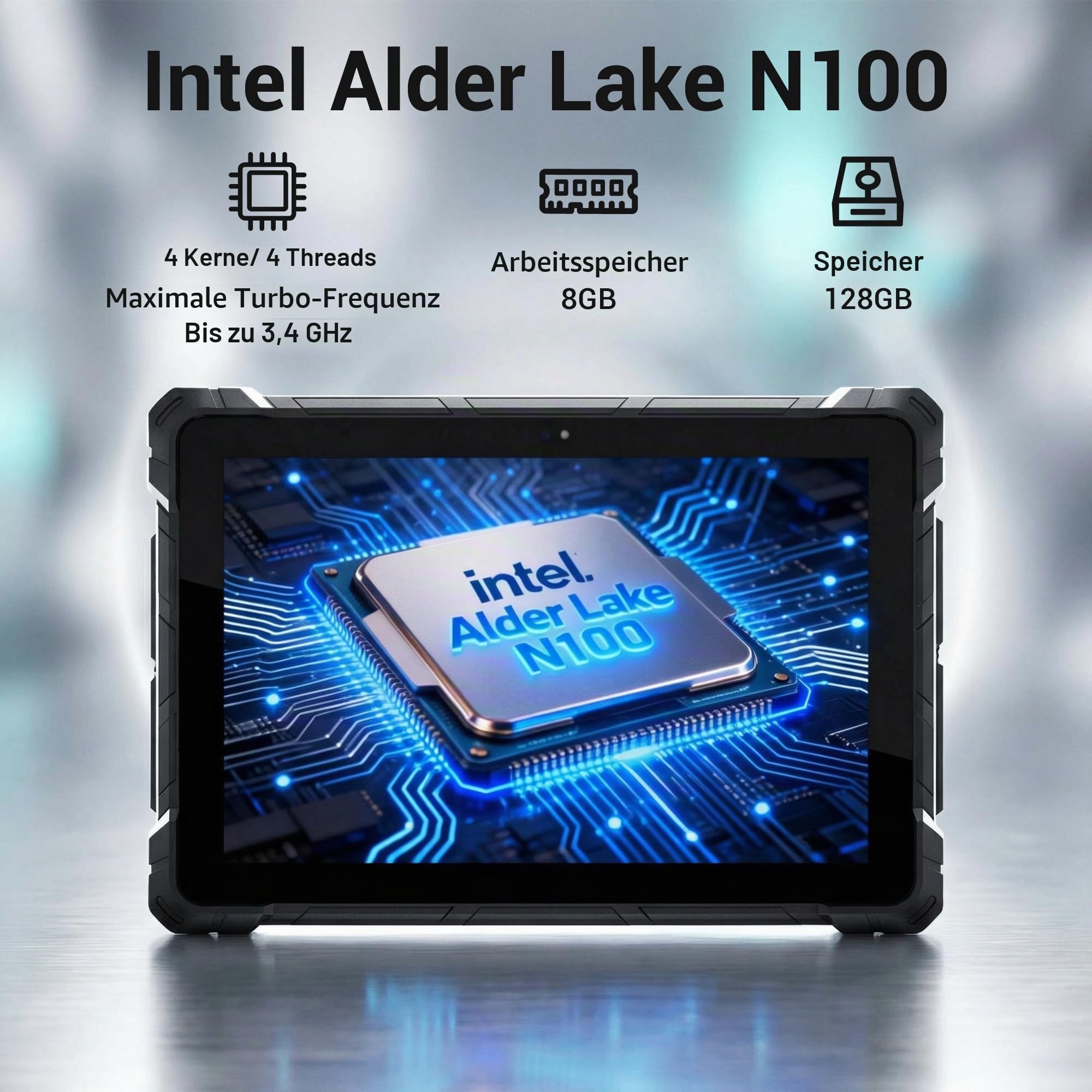 Robustes Tablet PC Robustes Staubdichtes Win11 Pro PC Tablet Stoßfest Wasserdicht für Outdoor, N100, 8GB Ram, 128GB Rom, 10,1 Zoll Sonnenlichtlesbares Display, 2 USB3,2, Type-C 3,1, RS232