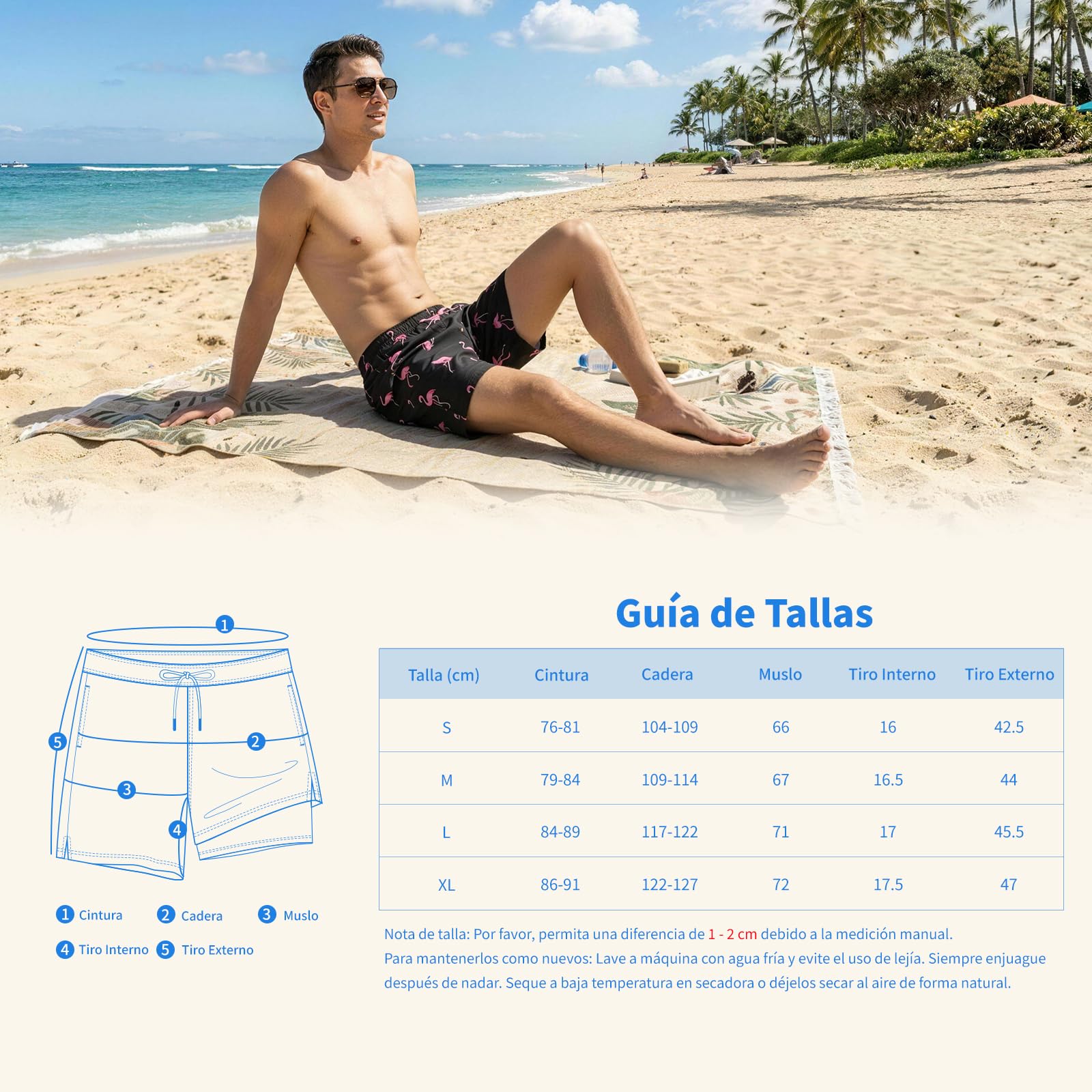 Bañador Hombre Corto 2 en1 con Forro de Compresión Secado Rápido, Impermeable y Bolsillos con Cremallera, Short de Playa, Piscina, Surf, Regalo para Hombre en Navidad, Cumpleaños y Vacaciones