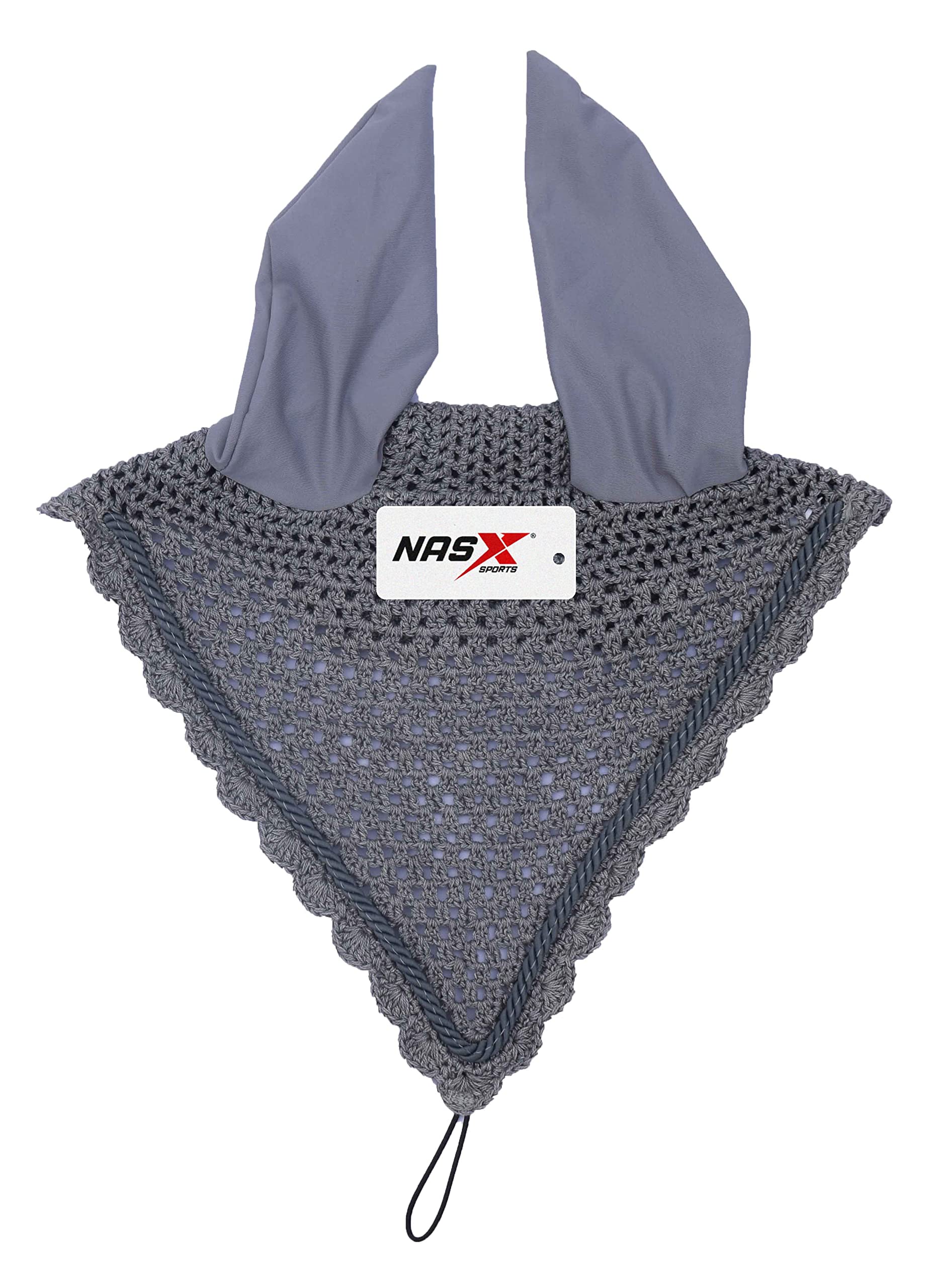 Horse Long Tie Down Fly Hood Fly Veil Ear Bonnet Flyveil Net Handmade Crochet (COB, Grey)