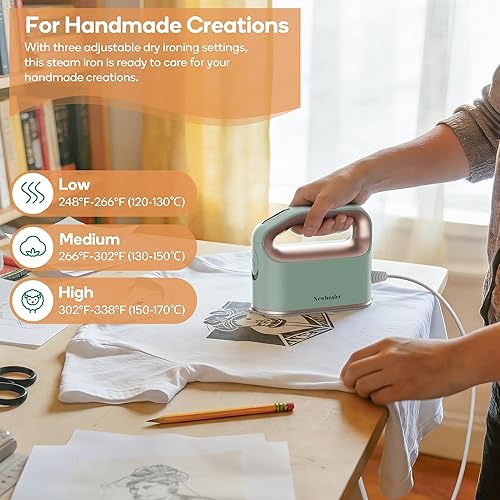 Miniatura 2 de Newbealer Plancha de vapor inteligente para ropa, 1200 W, turboalimentada de grado profesional, 3 modos de vapor y 3 modos de calor seco, Verde