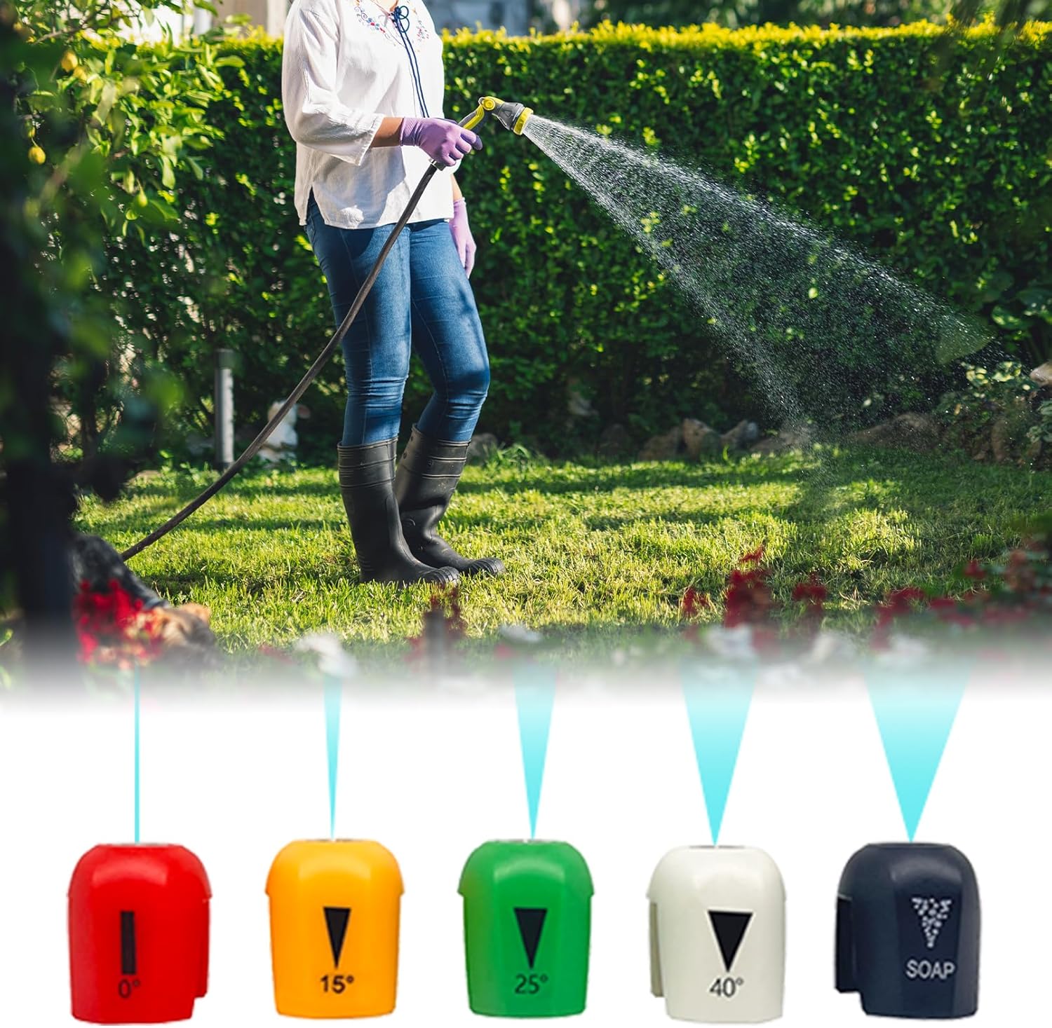 Quick Connect Spray Tips for Sun Joe SPX3000-TPS, Fit for SPX 3000 Series and Universal Pressure Washers, Pressure Washer Nozzle Tips Set (0°, 15°, 25°, 40°, Soap) - 5Pcs