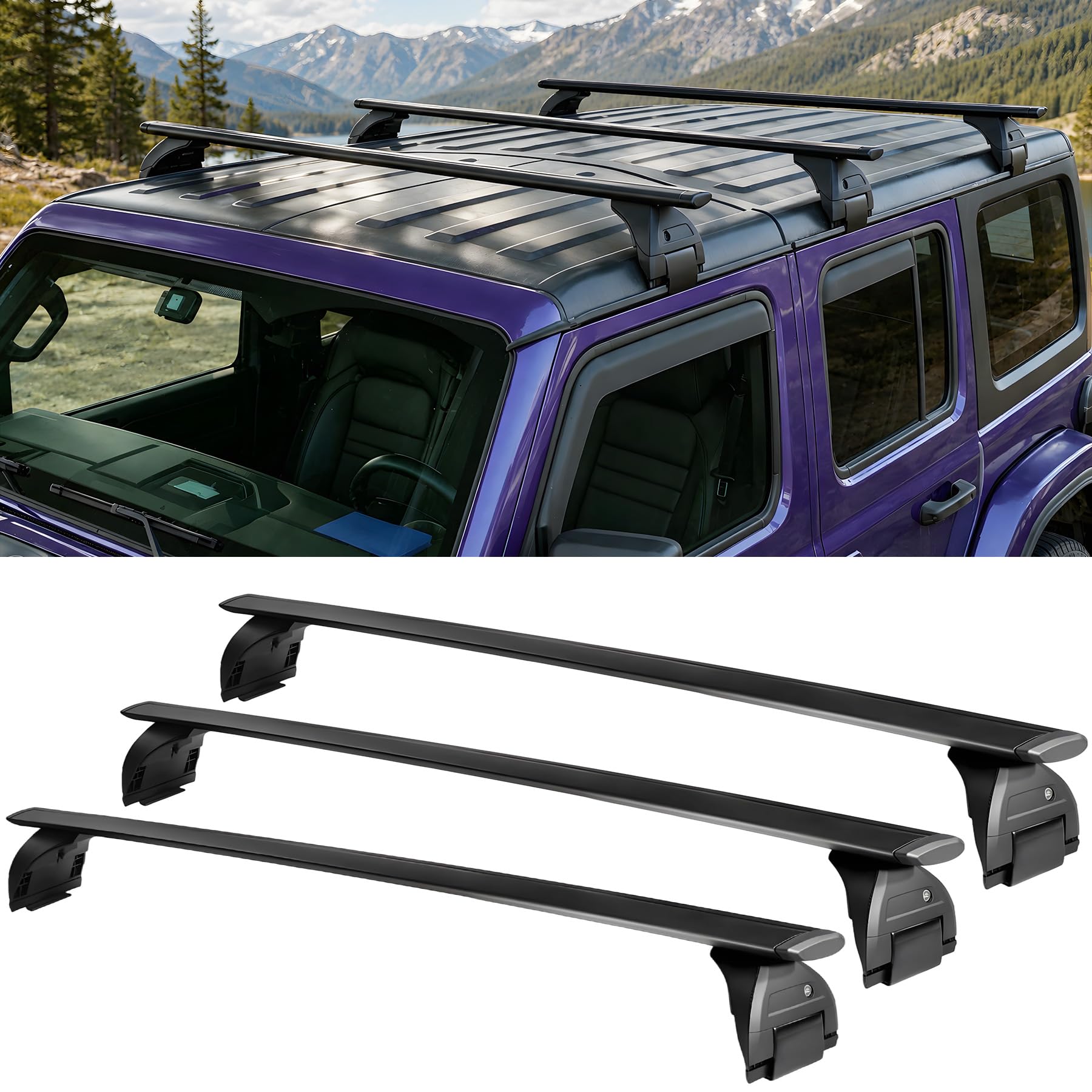 Photo 1 of Snailfly 3PCS Roof Rack Cross Bars Fit for Jeep Wrangler JK JL Gladiator JT 2007-2026 Hard Top, 350lbs Lockable CrossBars Cargo Carrier, Rooftop Accessories for Tent Bike Kayak Skis