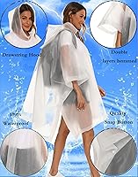 Vista 22 de Paquete de 2 ponchos de lluvia para adultos, reutilizables, impermeables, de supervivencia, emergencia, resistente, con capucha con cordón Azul