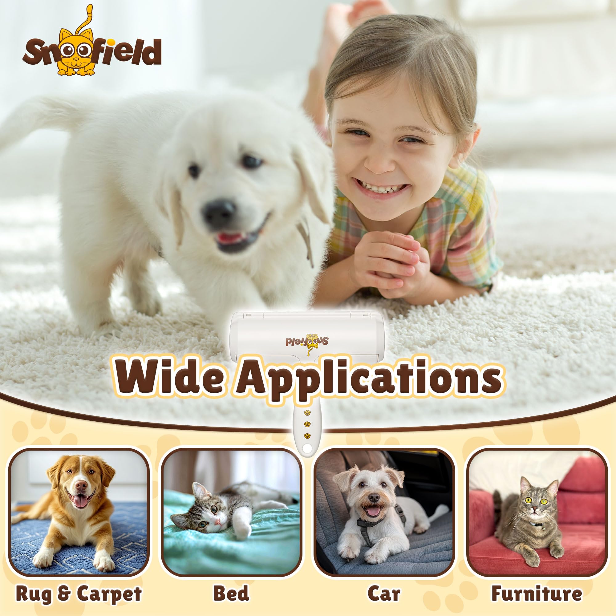 Pet Hair Remover, Reusable Lint Roller for Dog & Cat Hair Removal, Portable Fur Catcher for Furniture, Couch, Carpet, Clothes & Car
