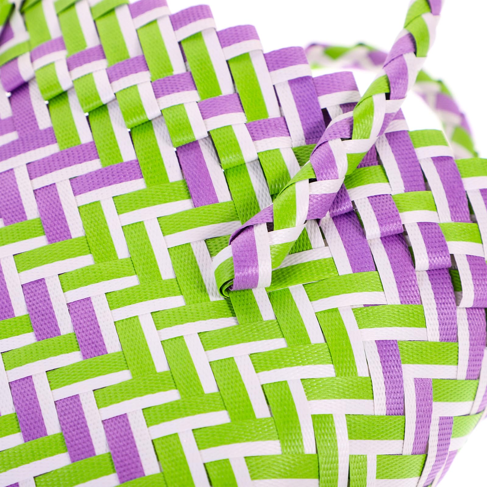 Panier Tressé en Pvc Léger Poignée, Grand Panier à Provisions Réutilisable pour Courses et Pique-niques, Style Rustique Chic, Capacité Spacieuse