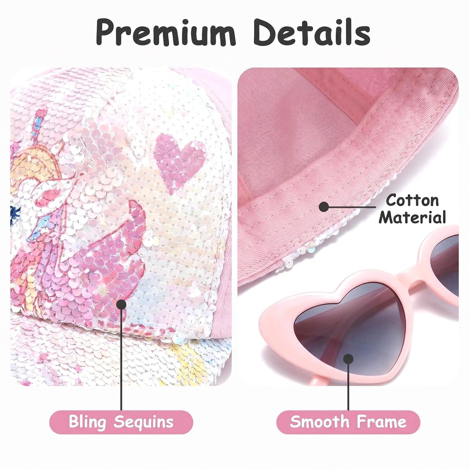 Gorra Niña y Gafas de Sol, Gorra de Béisbol Rosa Ajustable con Diseño de Unicornio y Gafas de Sol con Protección UV, para Niña 3-8 Años