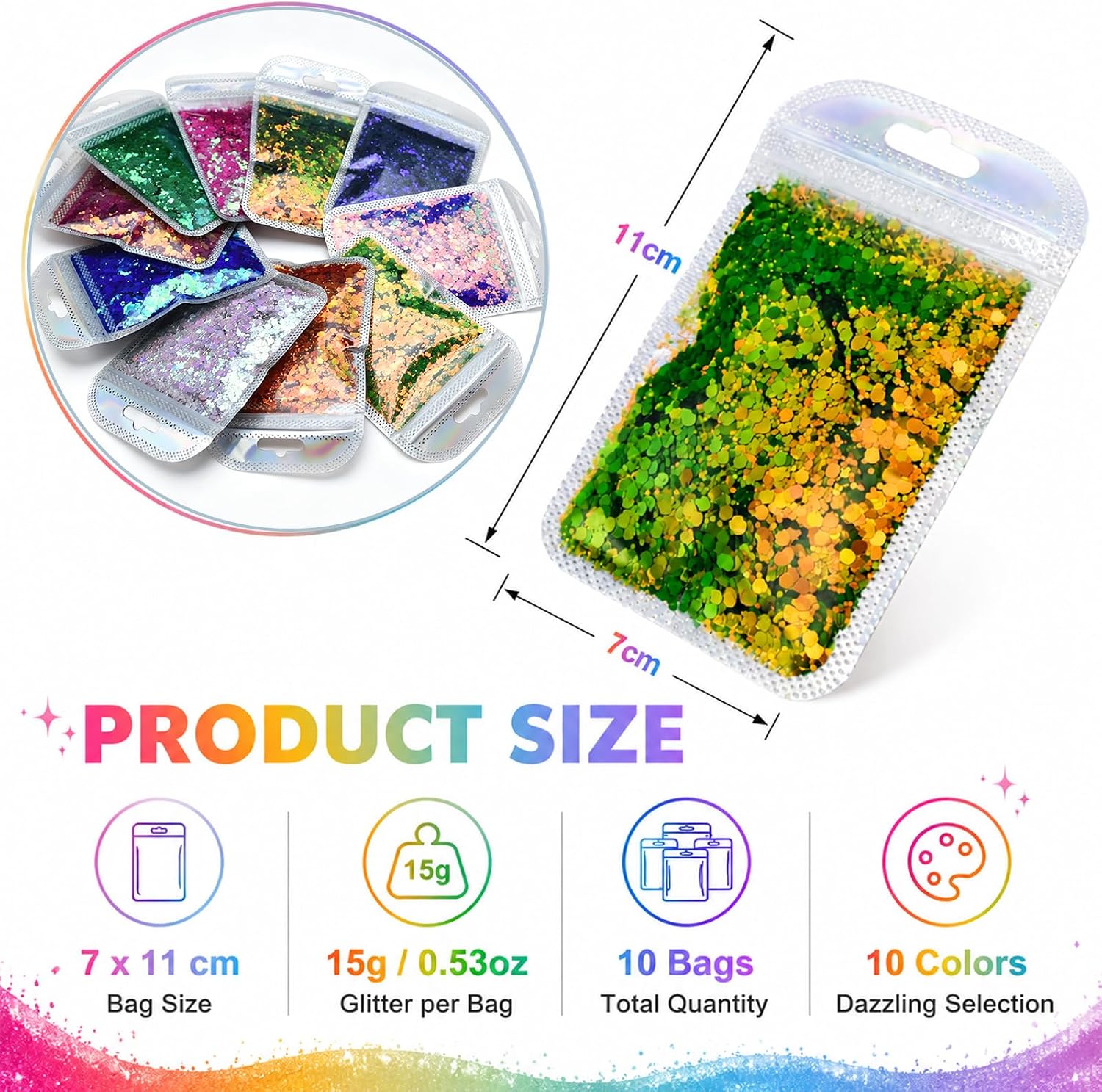 Chameleon Glitter, 10 Colors 150g/5.29oz Color Change Glitter Sequins Craft Chunky Glitter for Snow Globe Tumblers, Epoxy Resin, Nail Art, Slime, Body, Face, Hair, Cosmetic, Printing