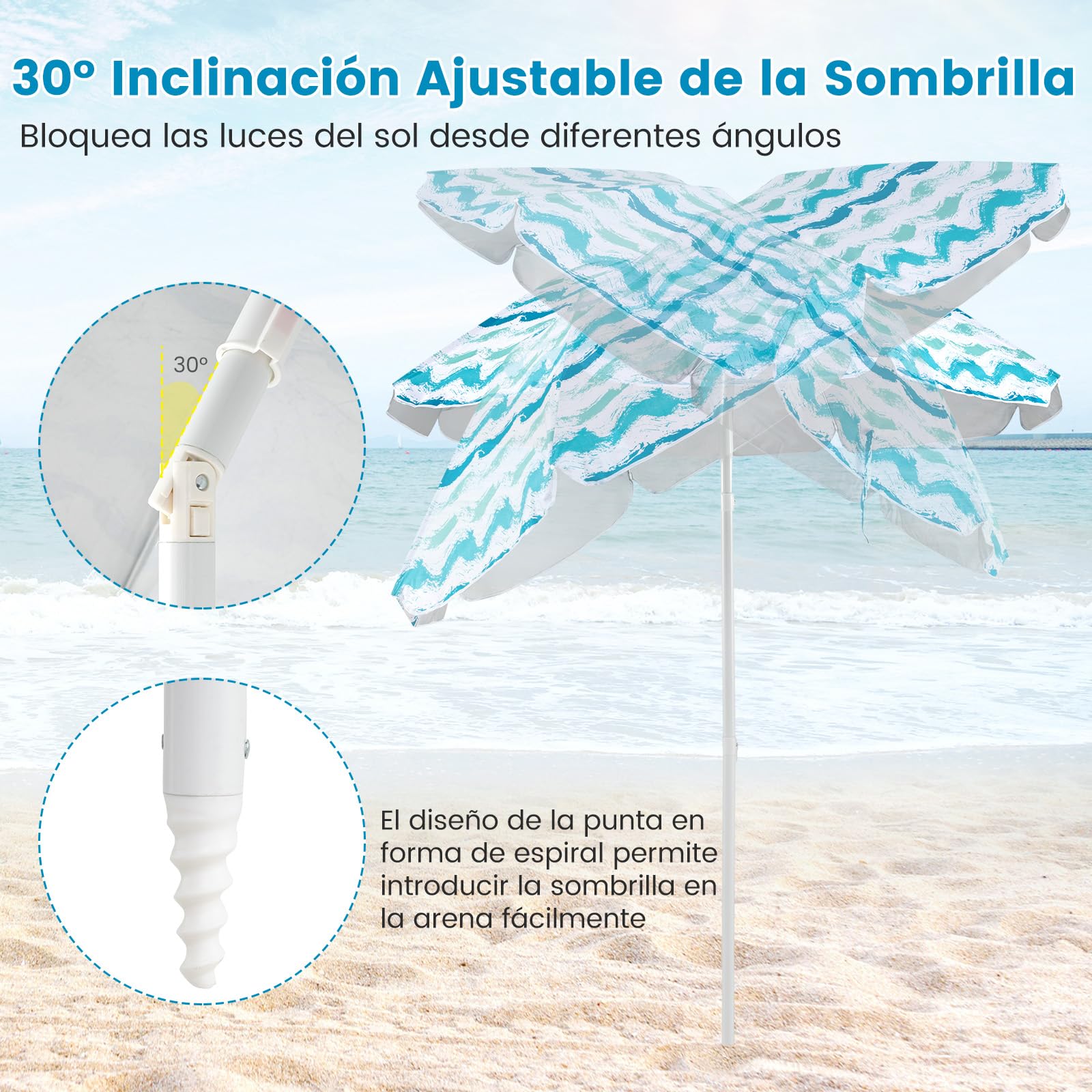 GOPLUS Conjunto de Playa de 4 Piezas, φ 190 Sombrilla con Inclinación Ajustable, 2 Sillas Plegable con Bolsa de Almacenamiento y 1 Manta, Bolsa de Transporte, Juego para Picnic, Camping (Azul)