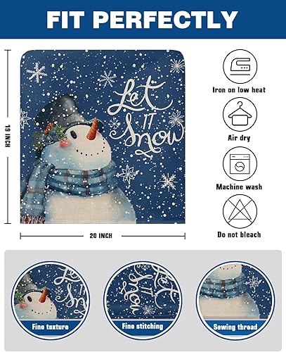 Miniatura 6 de AMZRicher Paquete de 8 fundas de respaldo de silla de Navidad con diseño de muñeco de nieve azul para sillas de comedor, fundas extraíbles lavables