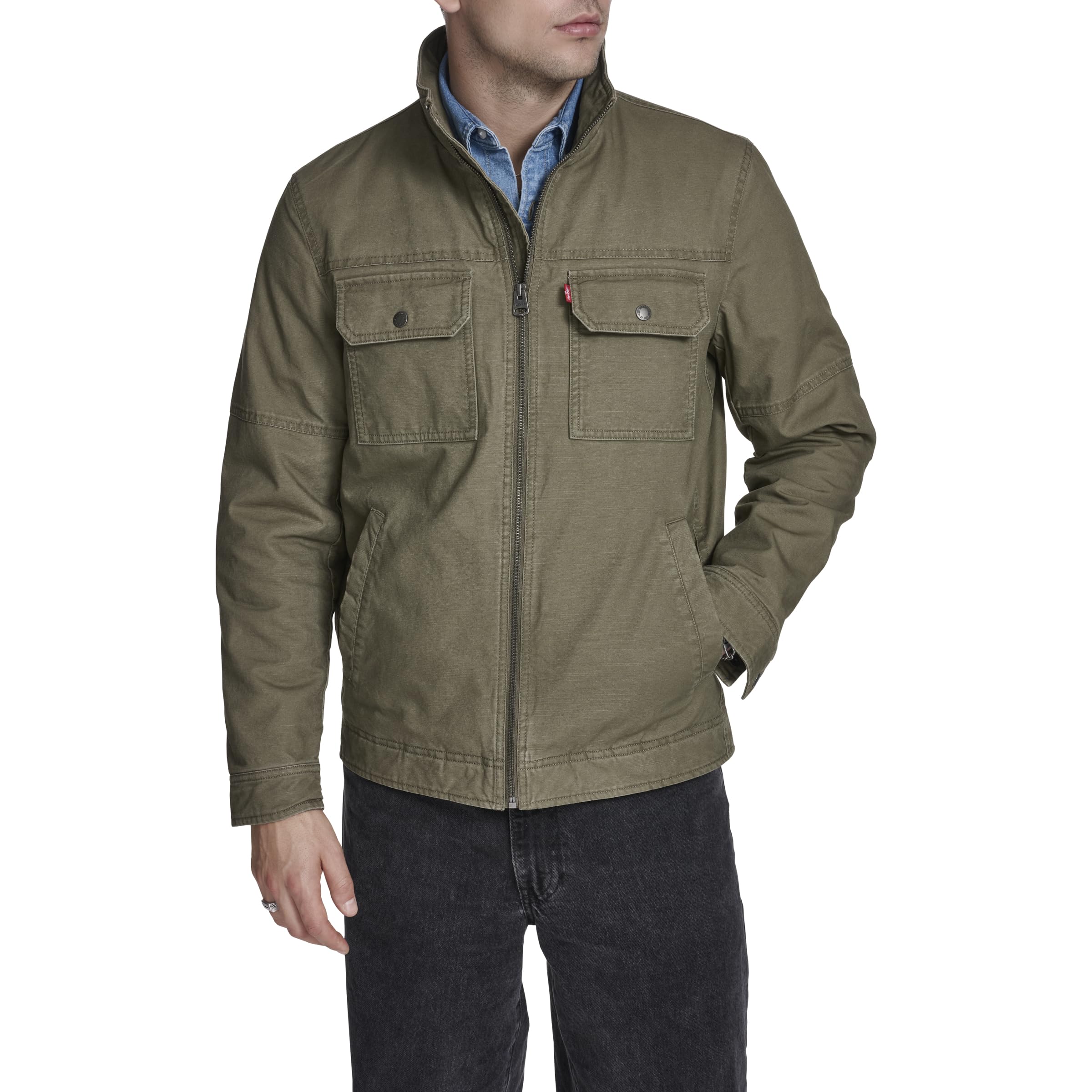 Levi's mens Washed Cotton Two Pocket Military Jacket (Standard and Big & Tall), New Olive Lightweight, XL