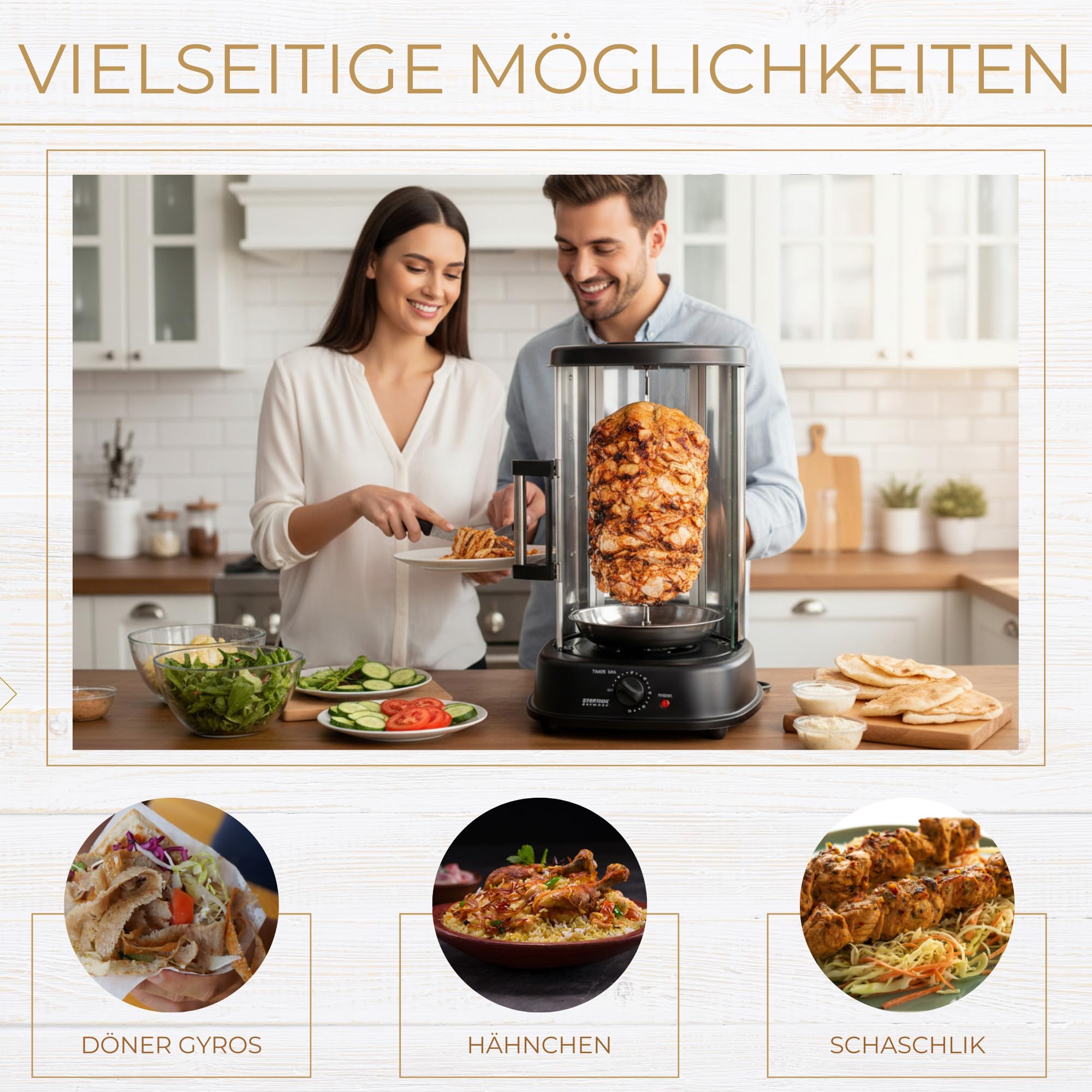 Syntrox Germany Dönergrill Hähnchengrill Gyrosgrill mit Glastür Rotissiere Gyros Kebab RO-1500W-21L BSS