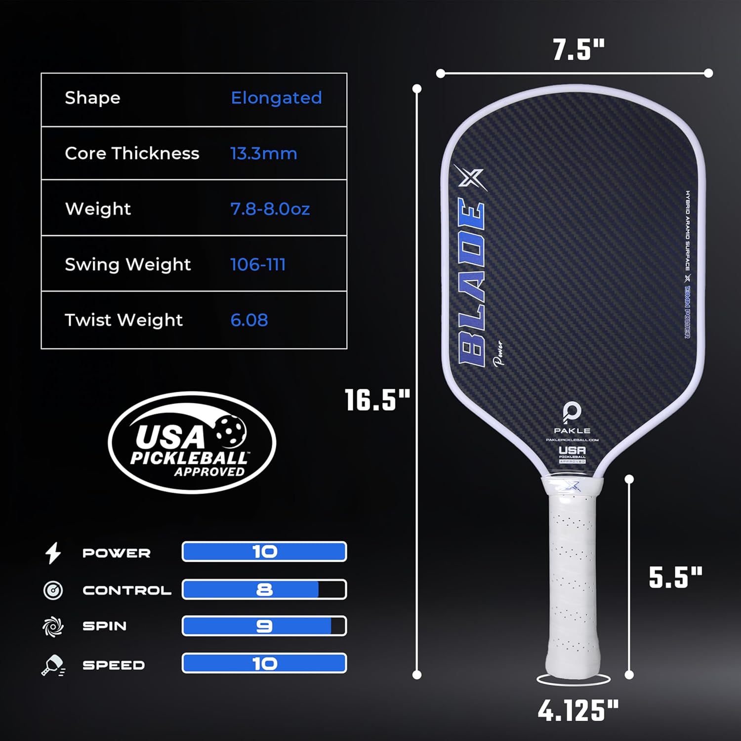Pro Aramid Fiber Pickleball Paddles, USAPA Approved Pickleball Thermoformed Racket, Premium Aramid Fiber& Carbon Fiber Surface, 13mm Power & 16mm Control
