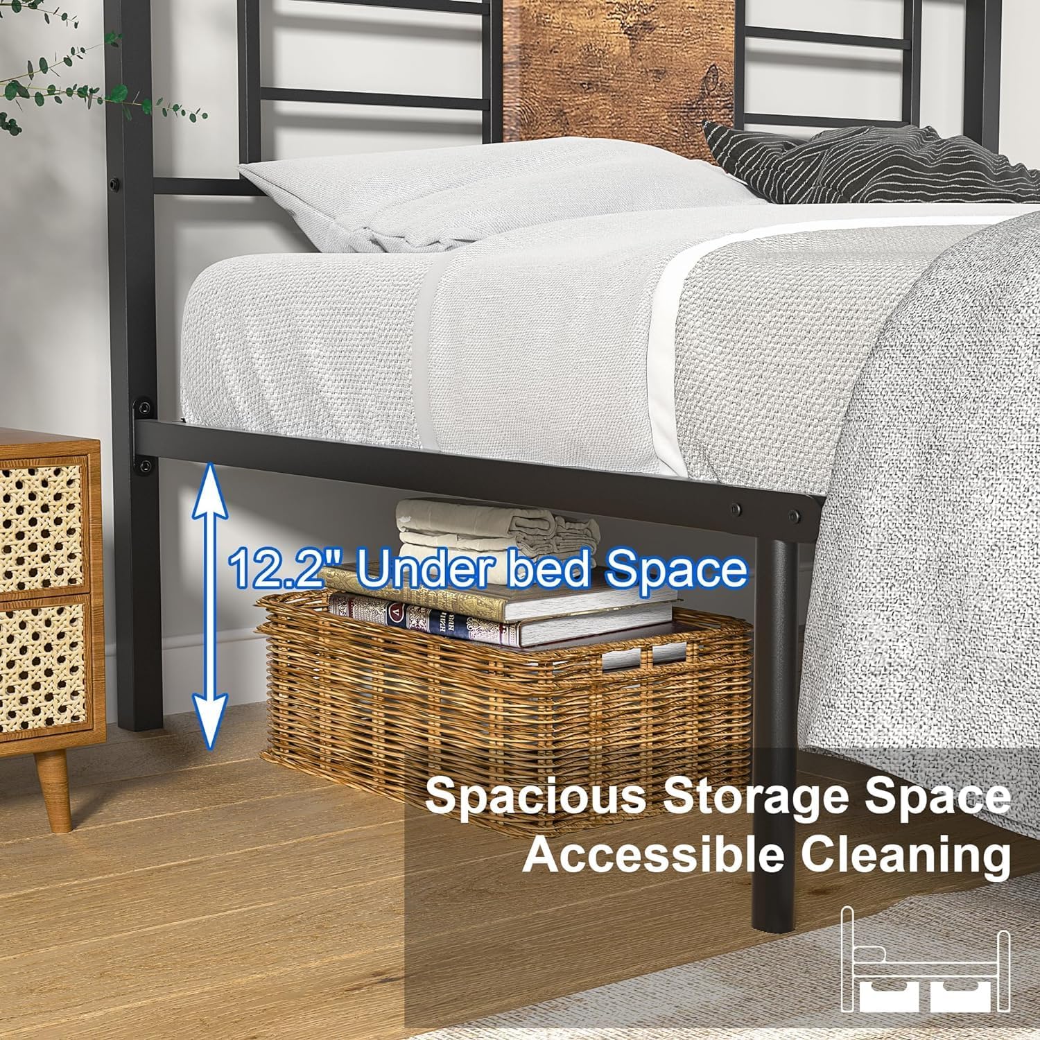 VECELO Full Size Bed Frame with Headboard, Heavy-Duty Platform with Steel Slats Support, No Box Spring Needed/Easy Assembly, Matte Black & Brown