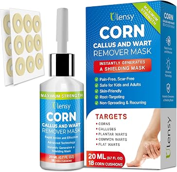 Ulensy Corn Remover Liquid for Toes Feet 20ml Salicylic Acid for Foot Corns Calluses Wart Removal at Work Home - Safe for Kids Teens Adults Seniors Athletes Runners Workers Men Women