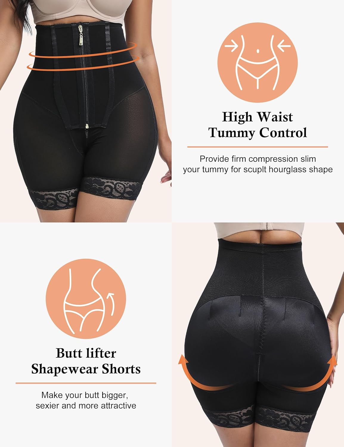 GainKee Fajas Colombianas Shapewear for Women Tummy Control Body Shaper Butt Lifter Bodysuit with Zipper Crotch - Image 3