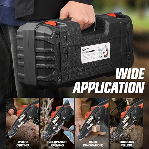 Miniatura 7 de DNA MOTORING Mini motosierra, motosierra eléctrica de 6 pulgadas, motosierra de mano inalámbrica con 2 baterías de 20 V y 2000 mAh, pequeña sierra