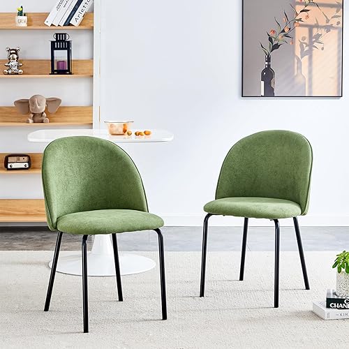 ATSNOW Juego de 2 sillas de comedor tapizadas verdes, modernas de mediados de siglo, sillas decorativas sin brazos para cocina, sala de estar,