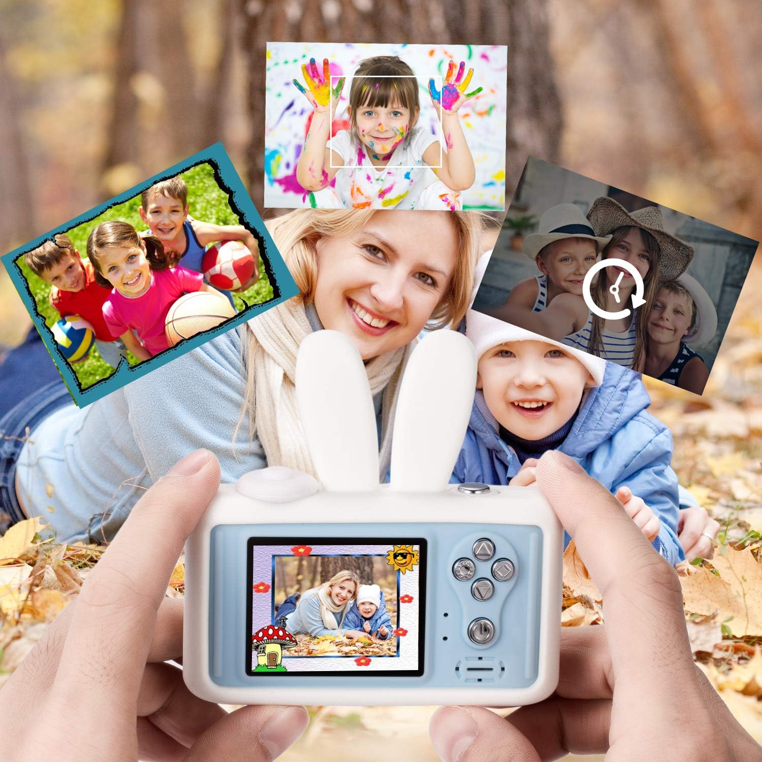 Abdtech Gifts Rabbit Kids Camera, Rechargeable Digital Cameras with Shockproof Bunny Cover, Toy Cameras for 5-10 Year Olds Girl Boys with 16GB SD Card Birthday Halloween Presents