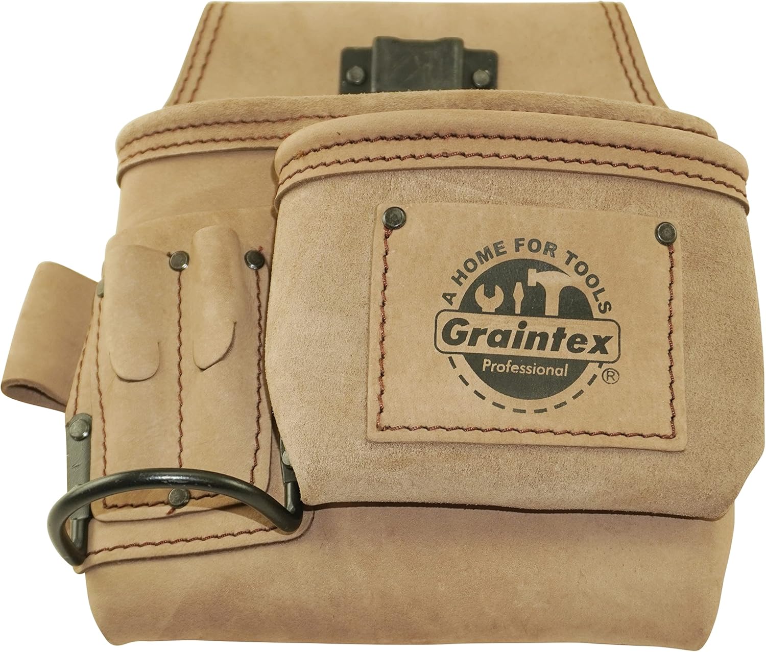 Graintex ST2254 5 Pocket Right-Handed Nail & Tool Pouch Beige Color Top Grain Leather for Constructors, Electricians, Plumbers, Handymen