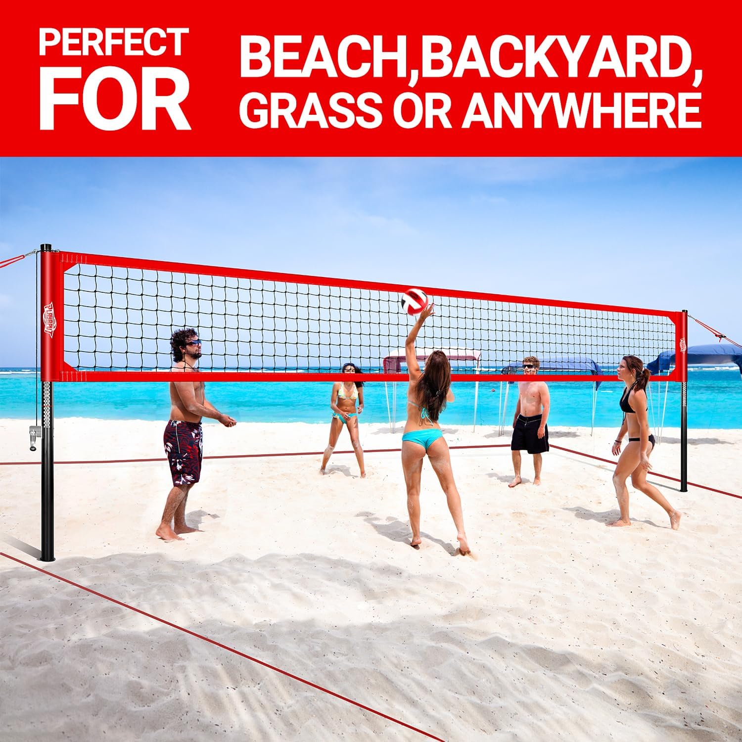 Outdoor Professional Volleyball Net System, Aluminum Poles with Scoring System and Anti-Sag Winch, Easy Adjust Heights Portable Volleyball Net for Backyard,Beach, Grass