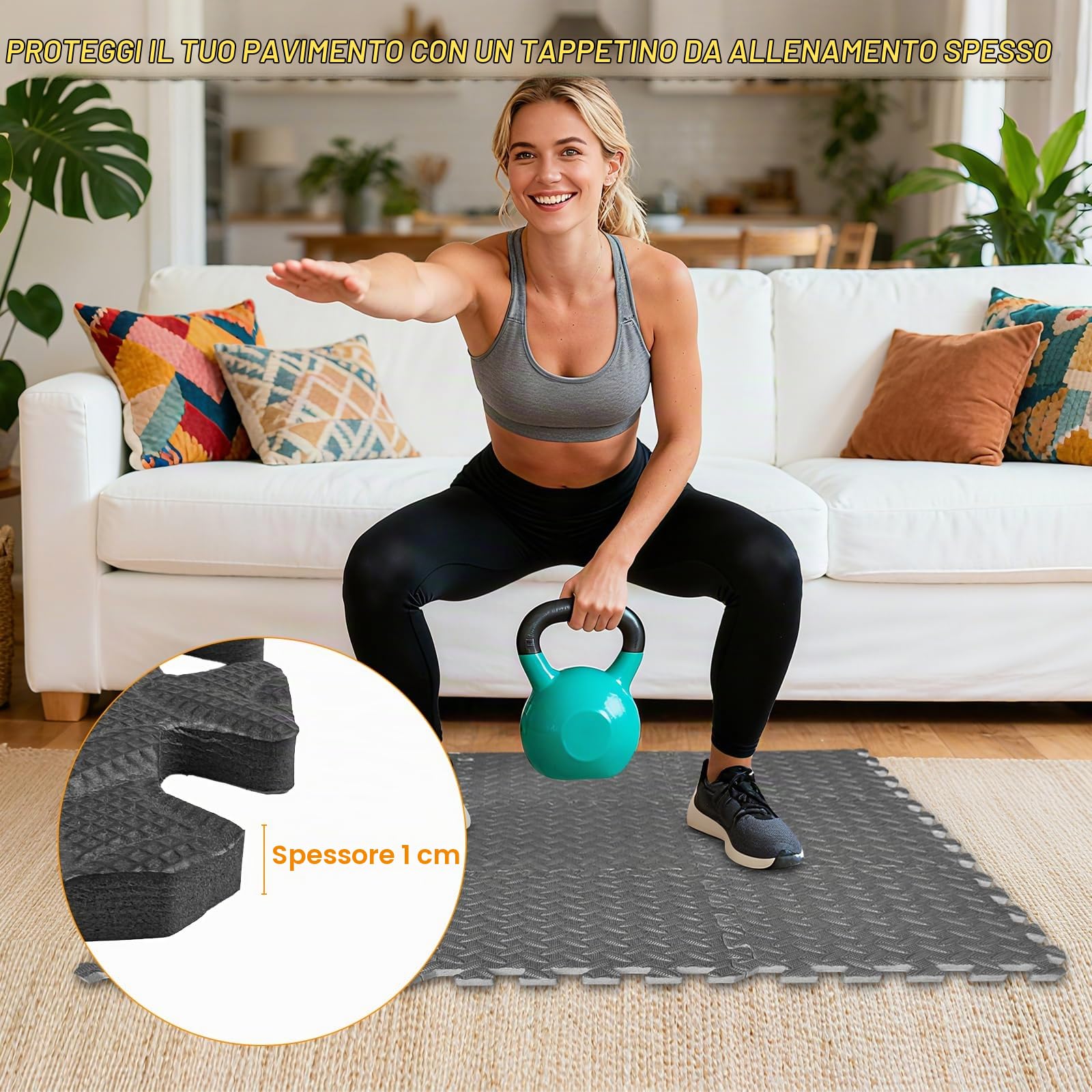 Tappetino Puzzle, Tappeto Palestra, Pavimento Protettivo ad incastro, Tatami Fitness, Tappetini Protettivi, Materassino per Palestra, 18 Piastrelle, per Garage, Piscina all'aperto, 30x30 cm