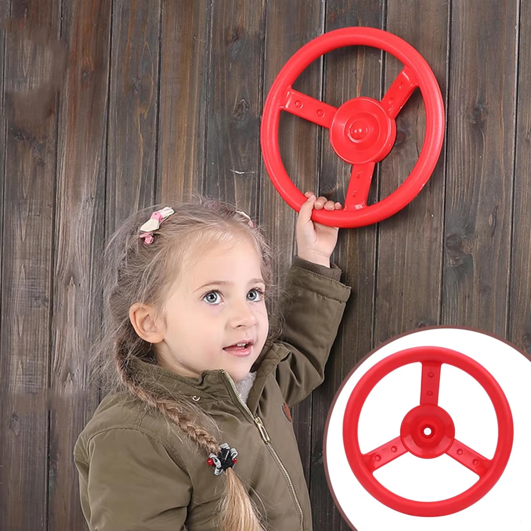 Jouet au Volant, 10 Dia..Volant Rouge réaliste pour Enfants, en Plastique PE Rotatif à 360 ° pour Aire de Jeux, balançoire, Bateau Pirate, Cadeau de fête