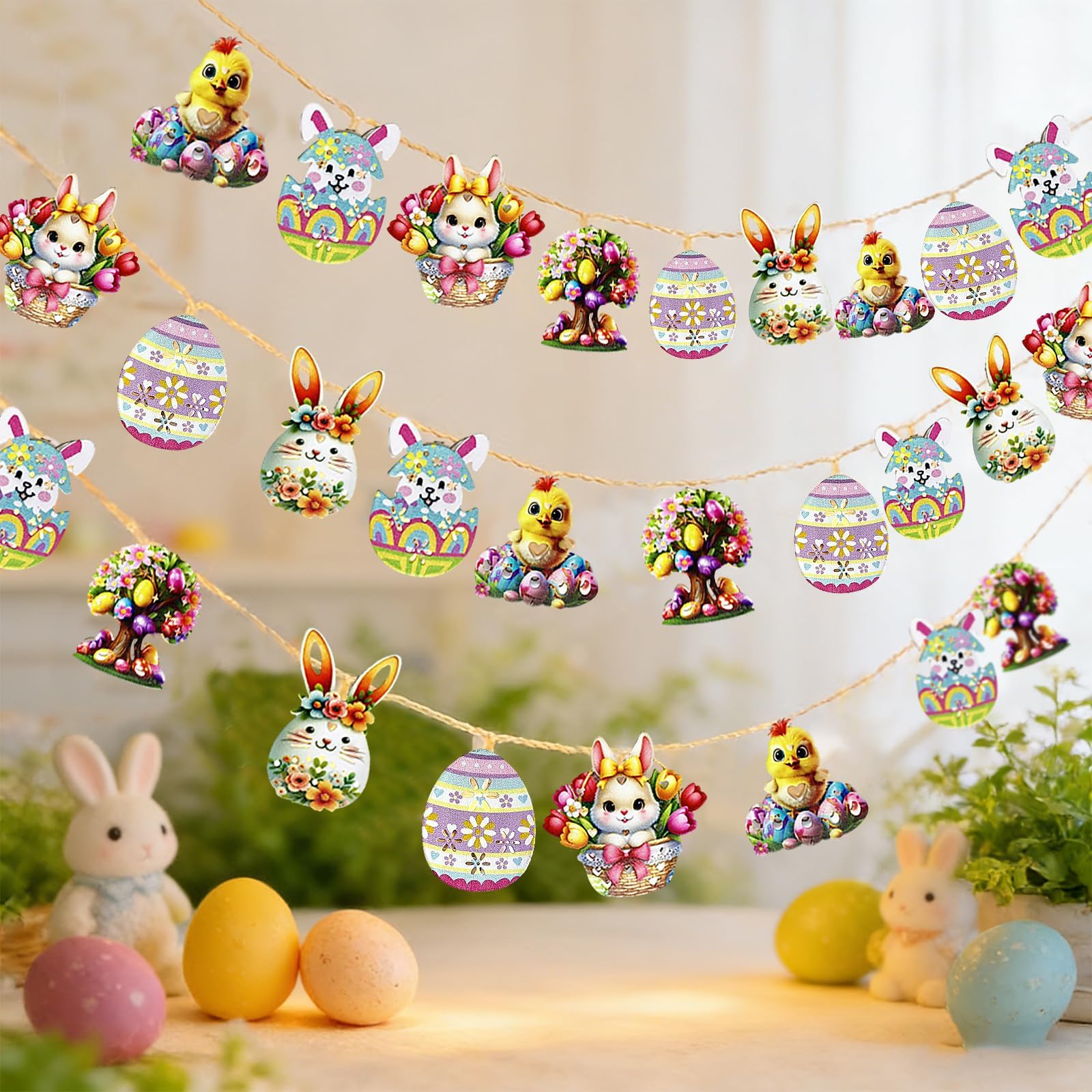 Easter String Lights,10Ft 20 LED Easter Lights Bunny Egg Chick Fairy Lights with Dual Power (Battery/USB) 2 Lighting Modes 6 Cute Patterns for Indoor Outdoor Easter Decorations Spring Home Party Patio
