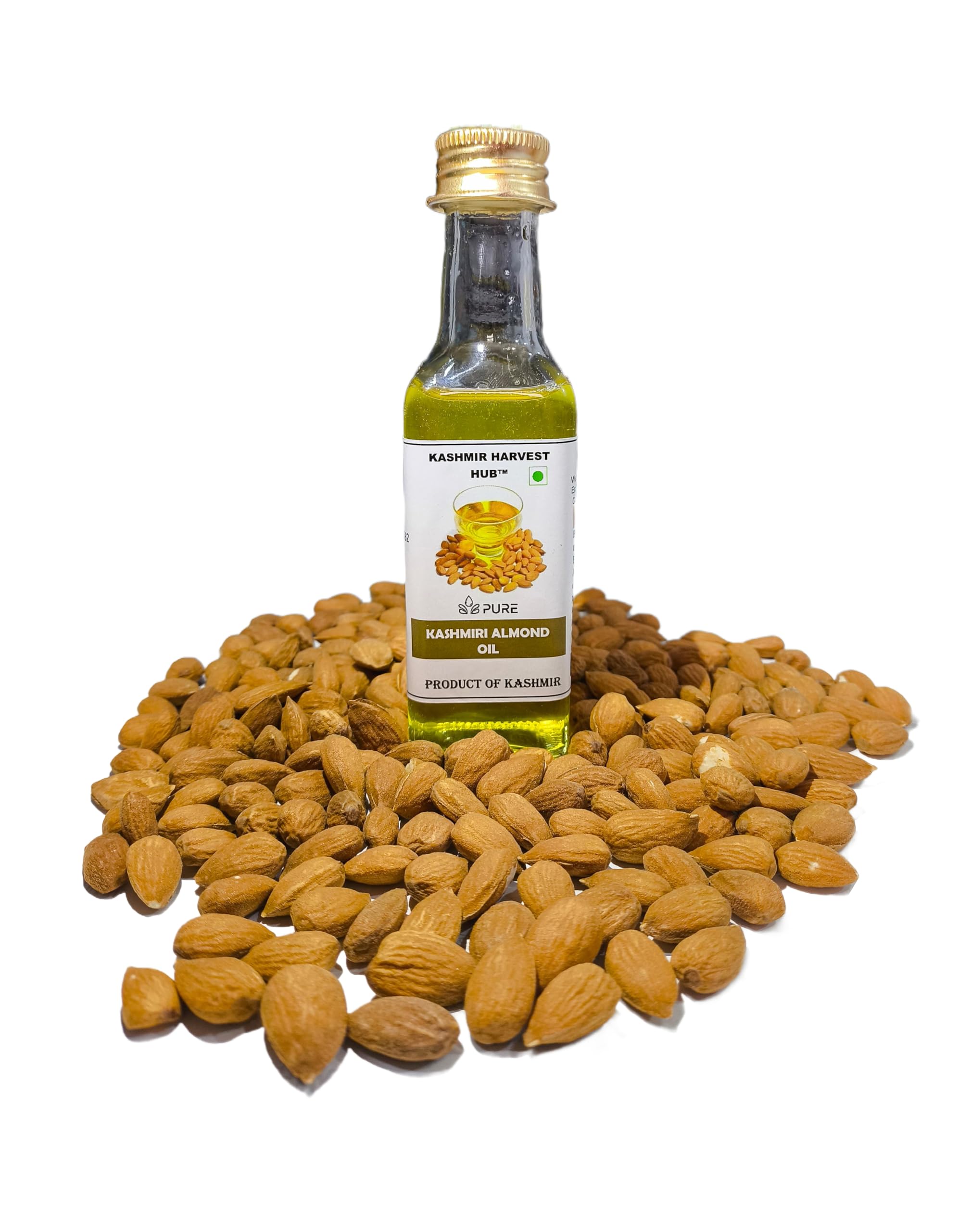 kashmir harvest hub kashmiri almond oil - 100ml | 100% natural & pure | cold pressed mamra badam oil | no chemical additives & preservatives | promotes skin & hair health | helps in joint pain
