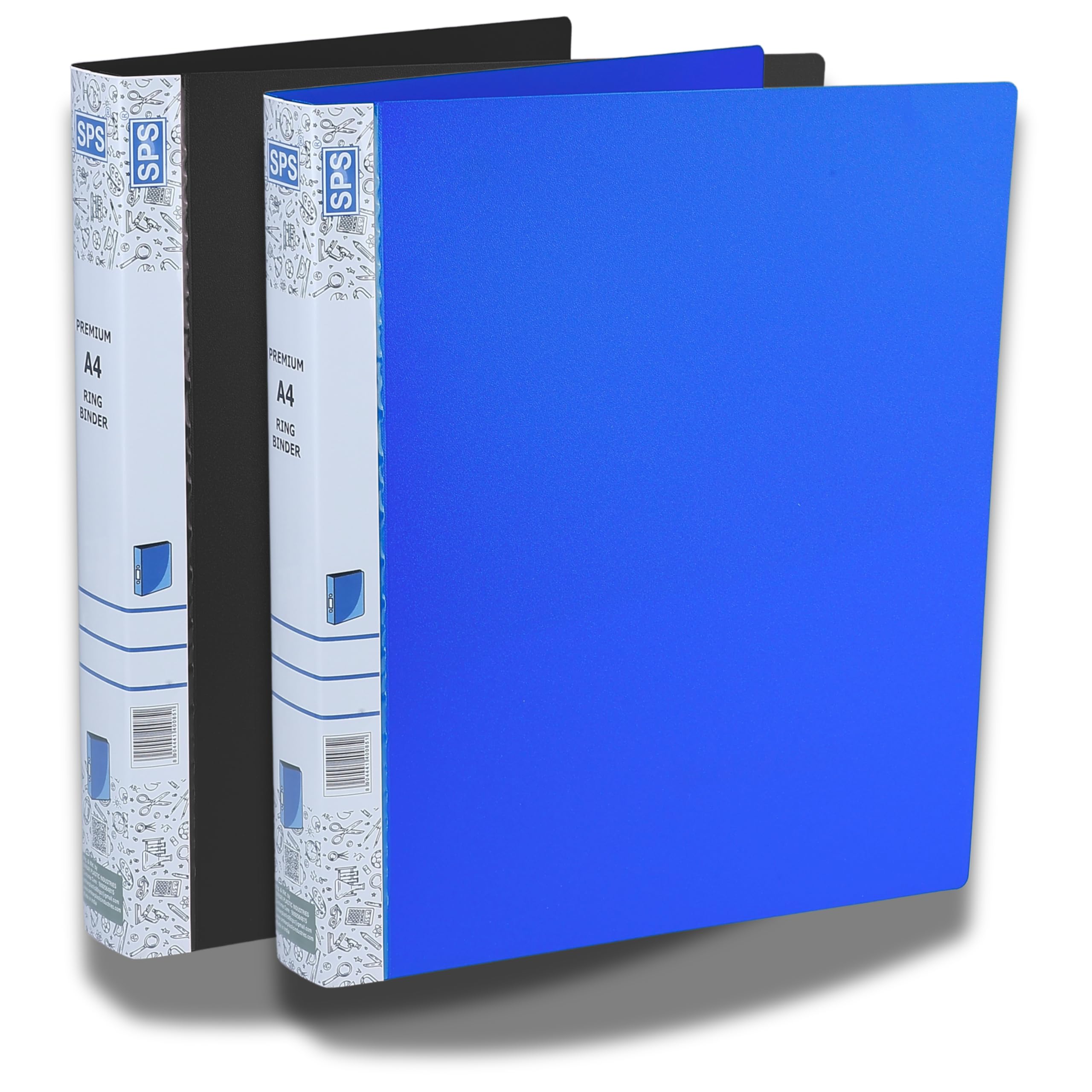 SPS Raccoglitore ad anelli 2D, formato A4, per documenti e certificati, per ufficio e scuola, blu e nero, confezione da 2