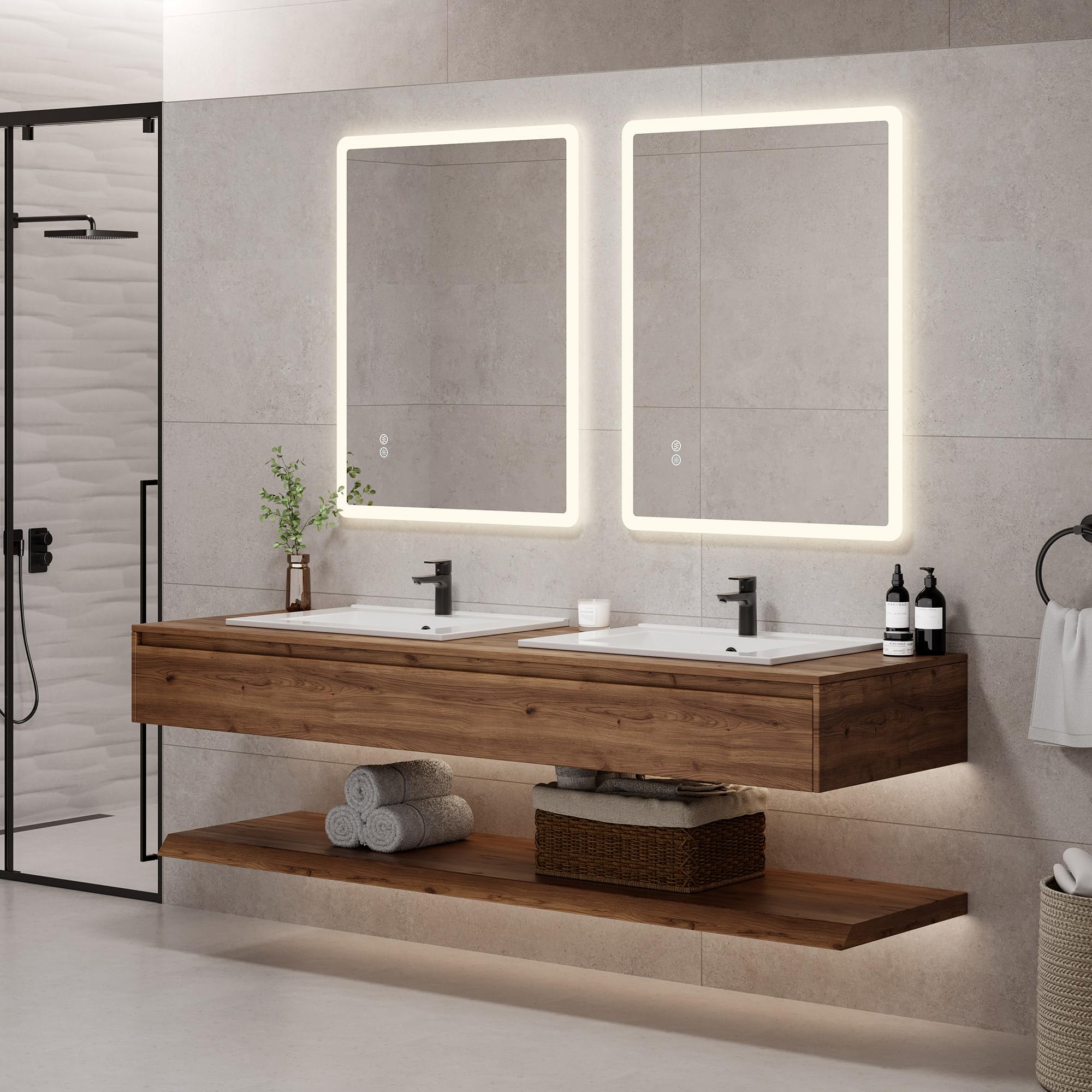 HOROW Lavabo da incasso angolare, lavabo in ceramica da 60 cm di larghezza - Bianco, lavabo soprapiano per mobile sotto, con troppopieno - Ideale per WC per gli ospiti e piccoli bagni