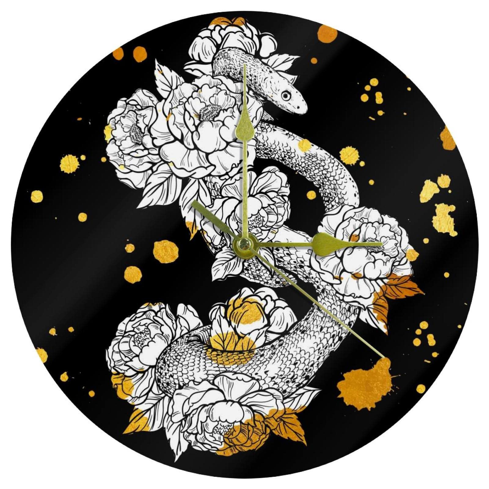 Horloge murale acrylique serpent fleurs 24 cm montre quartz silencieuse maison