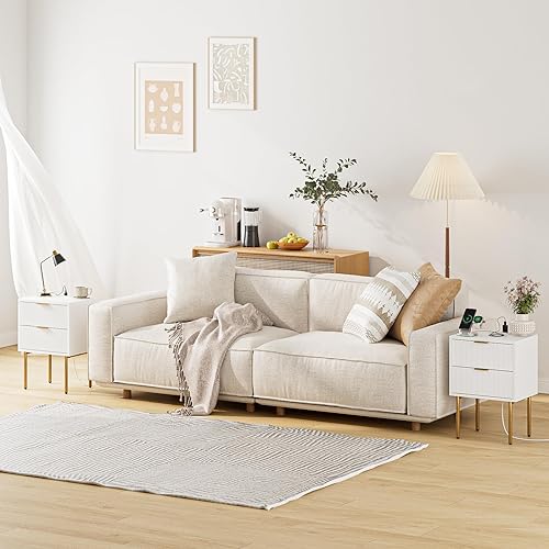 Miniatura 7 de Masupu Nightstand with Charging Station,Mid-Century Modern Bedside Table with 2 Storage Drawer,Small Gold Frame Side End Table for Bedroom,Living